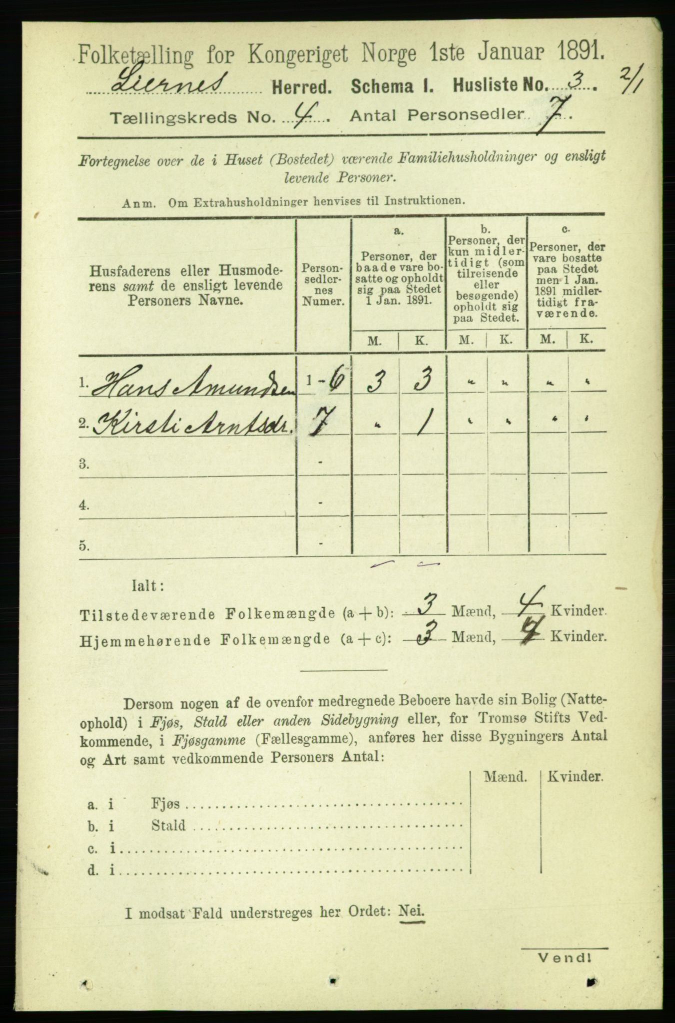 RA, 1891 census for 1737 Lierne, 1891, p. 974