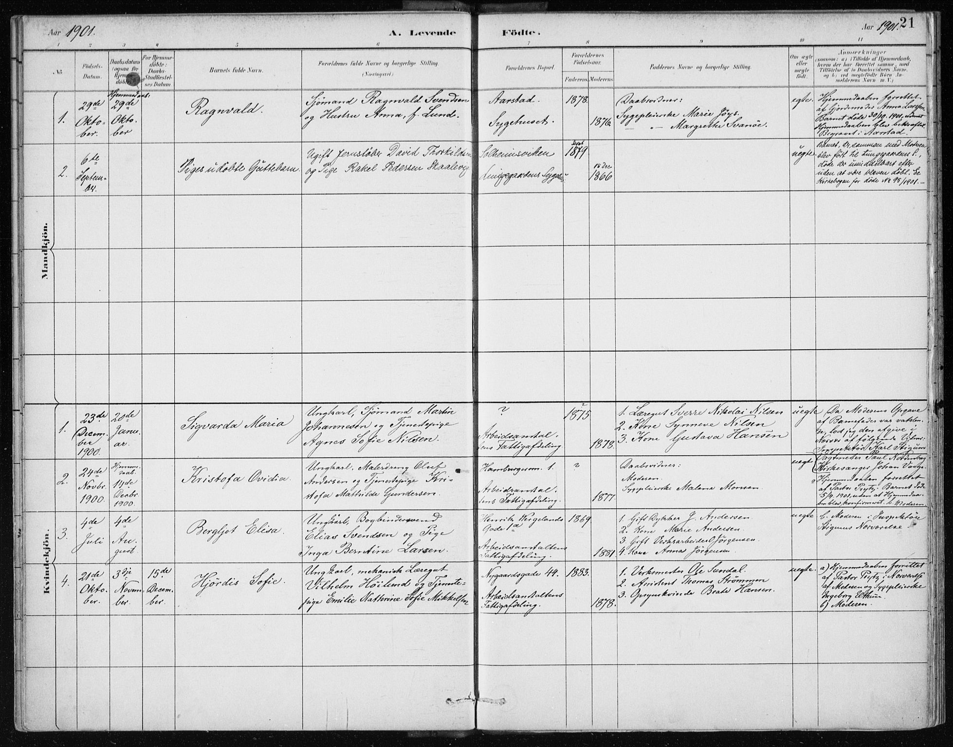 Bergen kommunale pleiehjem - stiftelsespresten, SAB/A-100281: Parish register (official) no. A 2, 1887-1939, p. 21