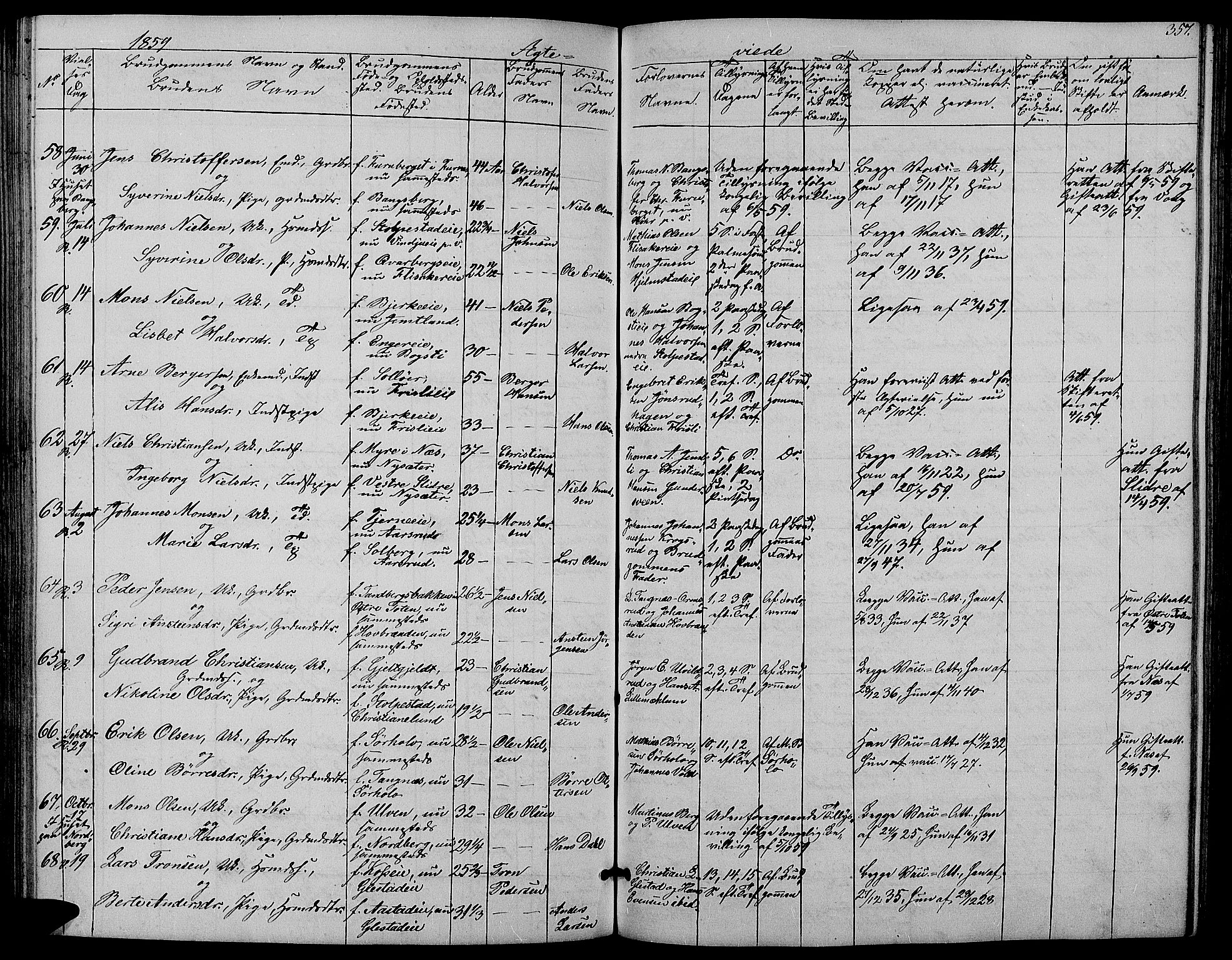Ringsaker prestekontor, SAH/PREST-014/L/La/L0006: Parish register (copy) no. 6, 1851-1860, p. 357