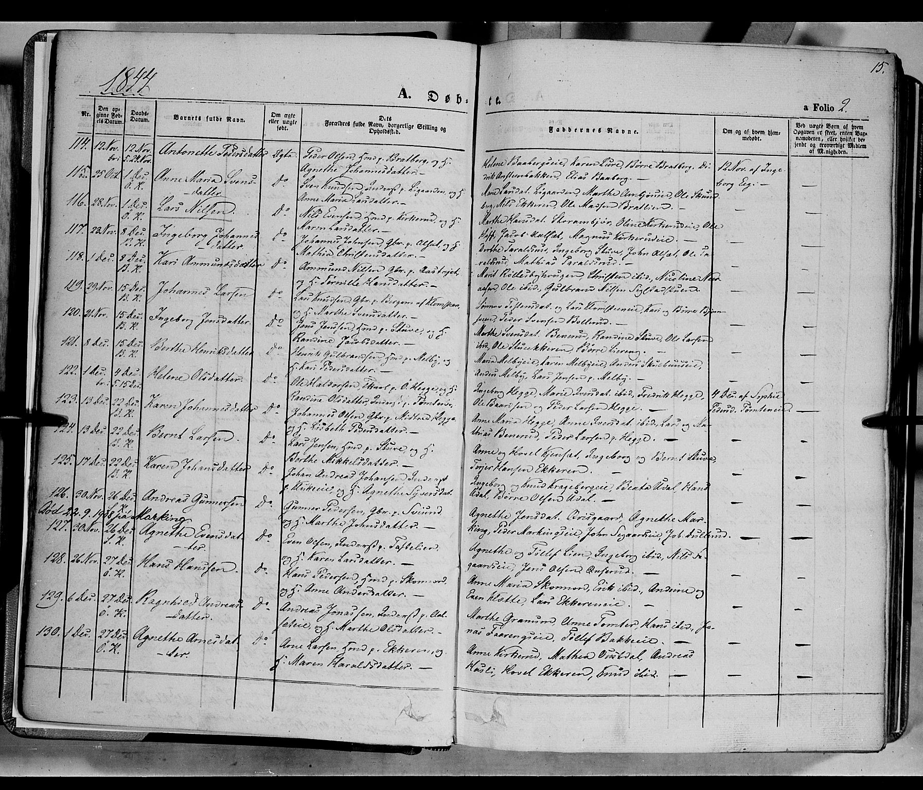 Biri prestekontor, SAH/PREST-096/H/Ha/Haa/L0005: Parish register (official) no. 5, 1843-1854, p. 15