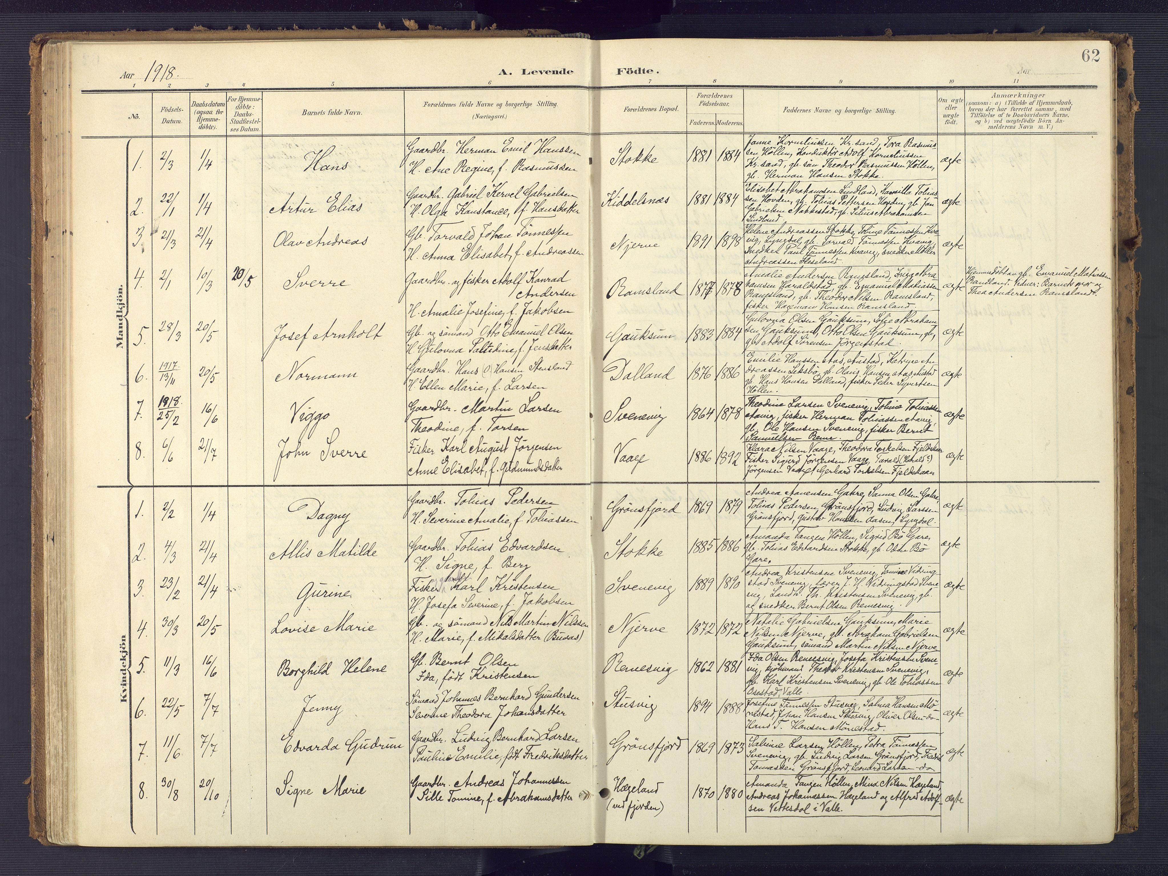 Sør-Audnedal sokneprestkontor, SAK/1111-0039/F/Fa/Faa/L0005: Parish register (official) no. A 5, 1900-1923, p. 62