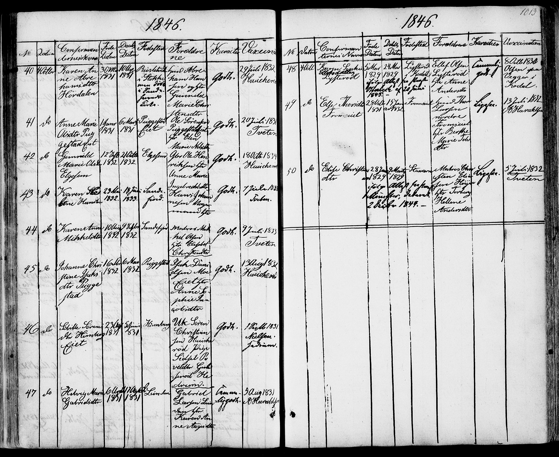 Sandar kirkebøker, AV/SAKO-A-243/F/Fa/L0005: Parish register (official) no. 5, 1832-1847, p. 1012-1013