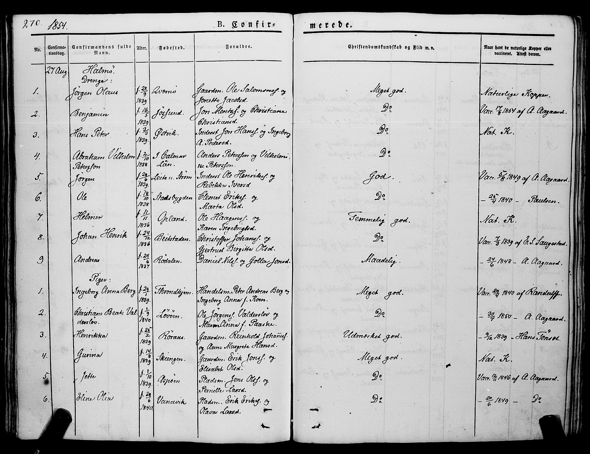 Ministerialprotokoller, klokkerbøker og fødselsregistre - Nord-Trøndelag, SAT/A-1458/773/L0614: Parish register (official) no. 773A05, 1831-1856, p. 270