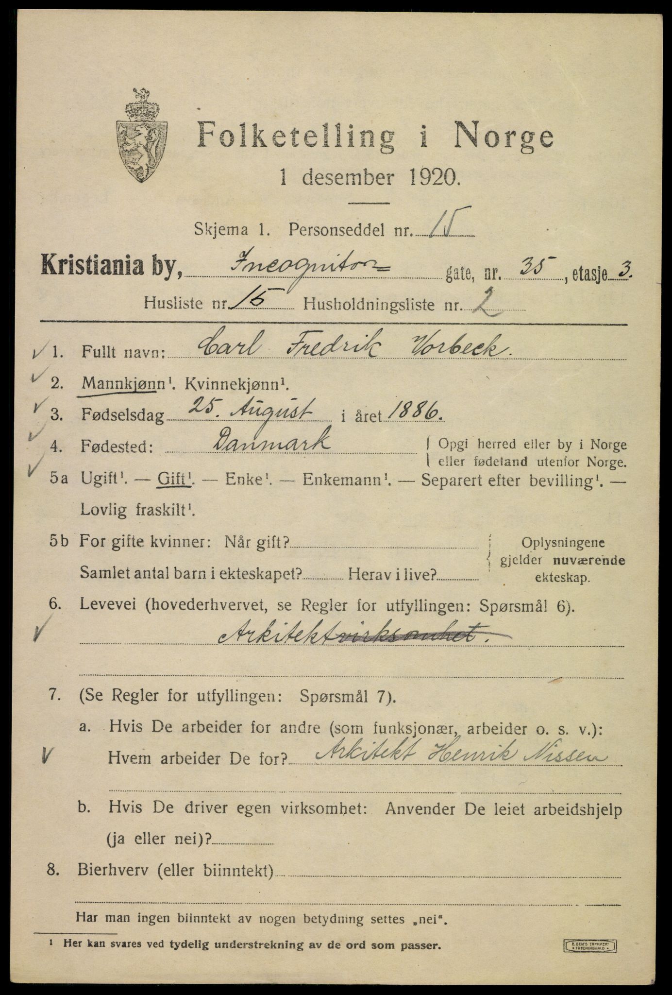 SAO, 1920 census for Kristiania, 1920, p. 311837