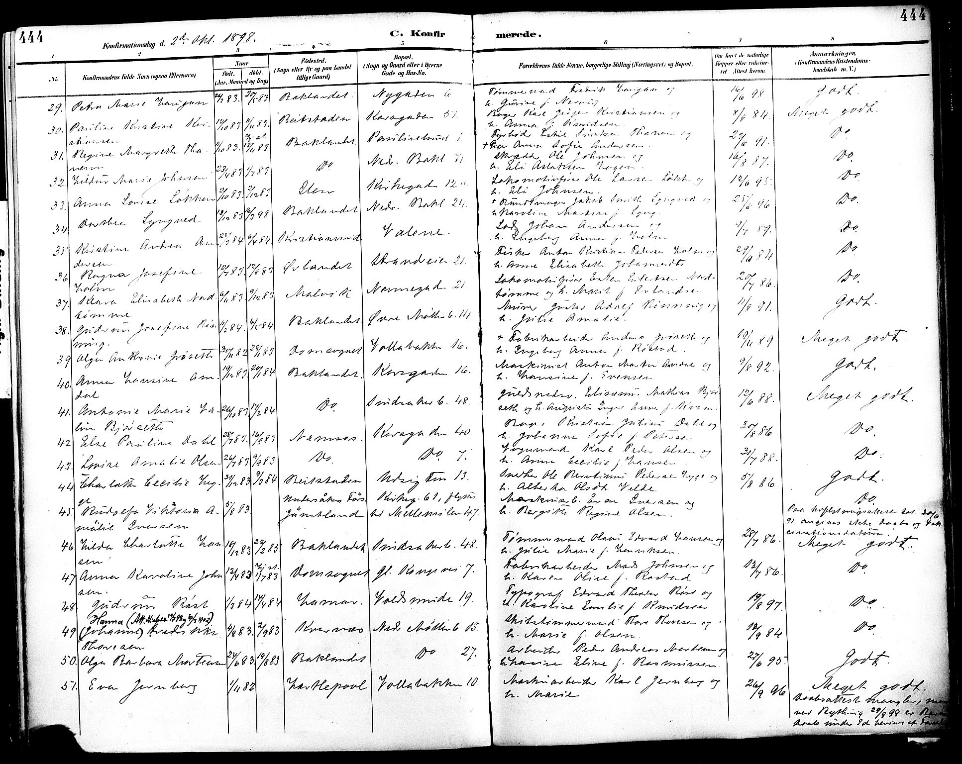 Ministerialprotokoller, klokkerbøker og fødselsregistre - Sør-Trøndelag, AV/SAT-A-1456/604/L0197: Parish register (official) no. 604A18, 1893-1900, p. 444