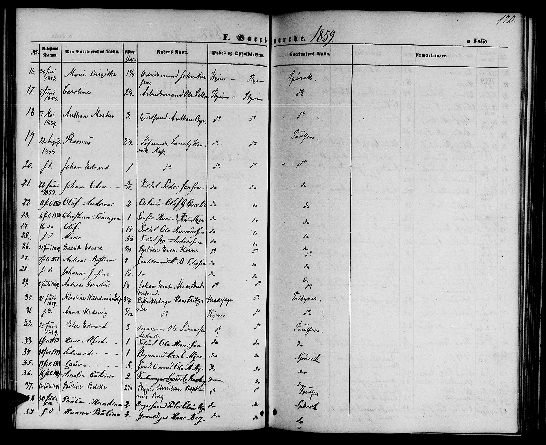 Ministerialprotokoller, klokkerbøker og fødselsregistre - Sør-Trøndelag, SAT/A-1456/602/L0113: Parish register (official) no. 602A11, 1849-1861, p. 120