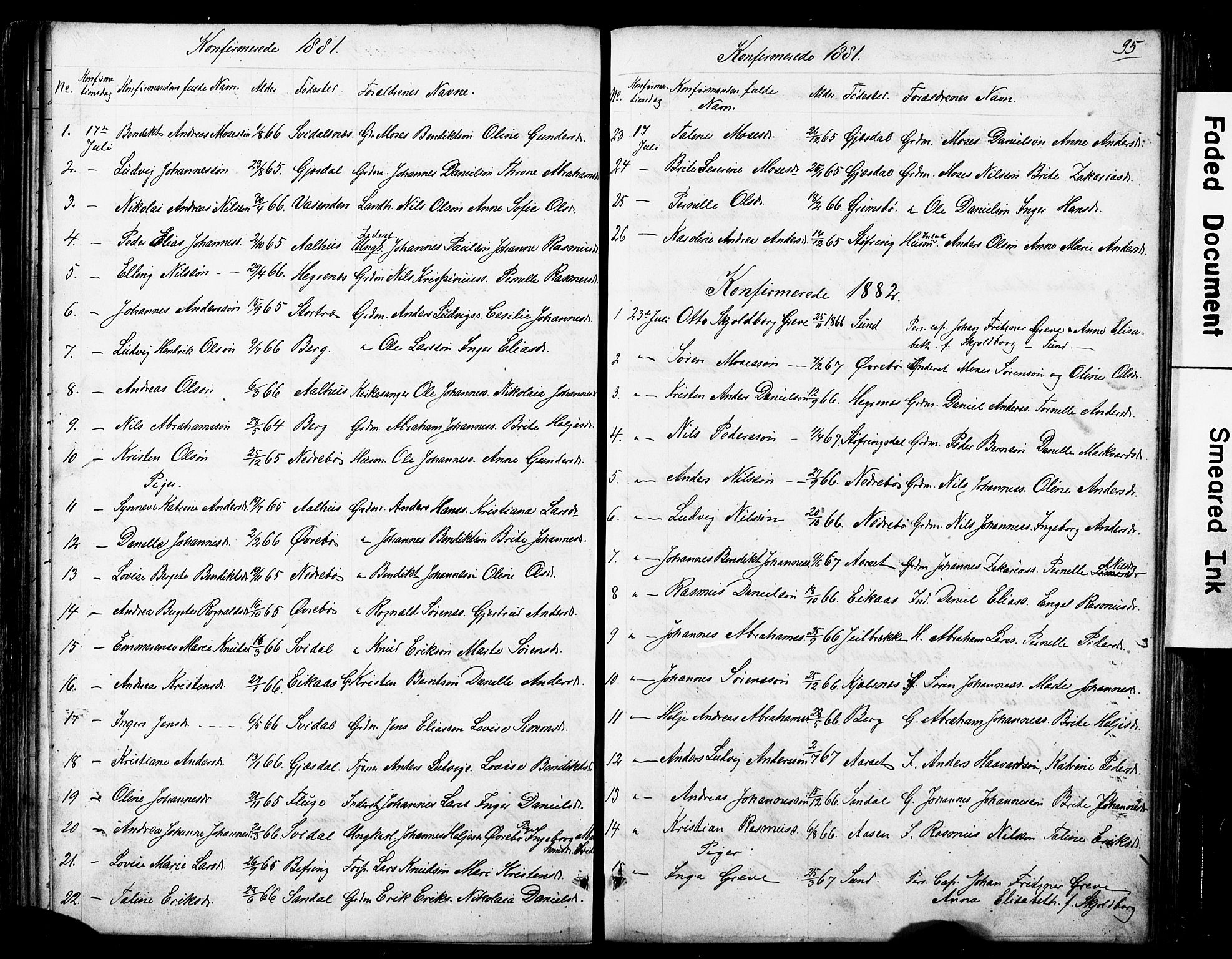 Jølster sokneprestembete, SAB/A-80701/H/Hab/Haba/L0001: Parish register (copy) no. A 1, 1853-1894, p. 95