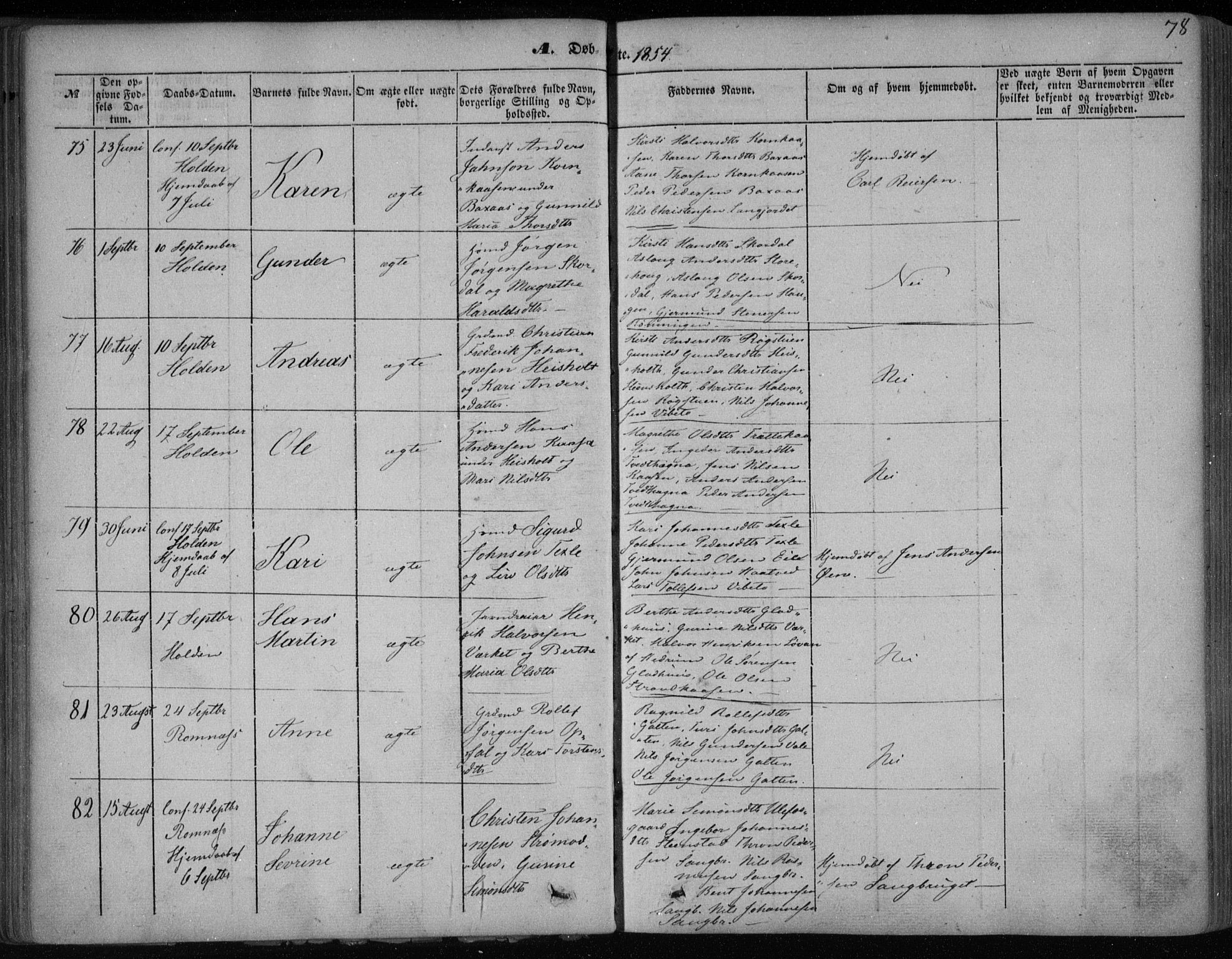 Holla kirkebøker, AV/SAKO-A-272/F/Fa/L0005: Parish register (official) no. 5, 1849-1860, p. 78