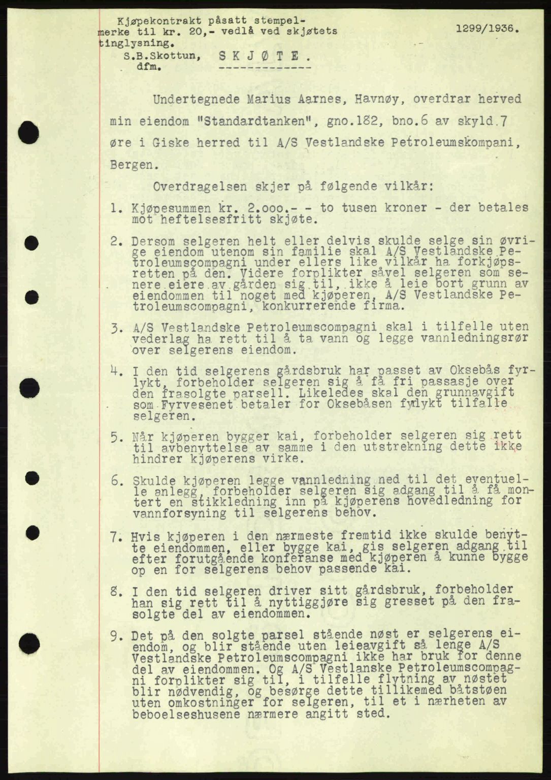 Nordre Sunnmøre sorenskriveri, AV/SAT-A-0006/1/2/2C/2Ca: Mortgage book no. A2, 1936-1937, Diary no: : 1299/1936