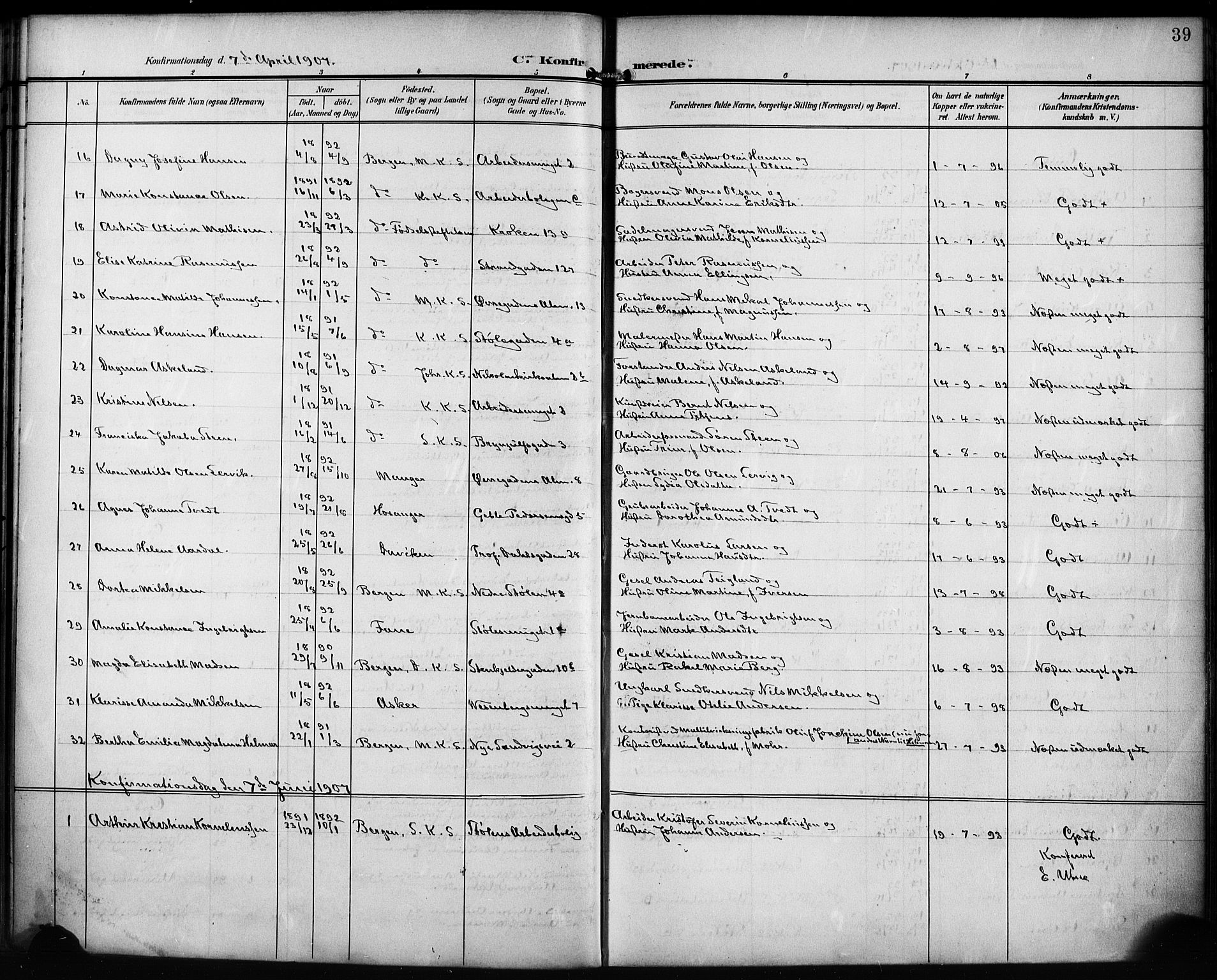 Mariakirken Sokneprestembete, AV/SAB-A-76901/H/Hab/L0009: Parish register (copy) no. A 9, 1901-1919, p. 39