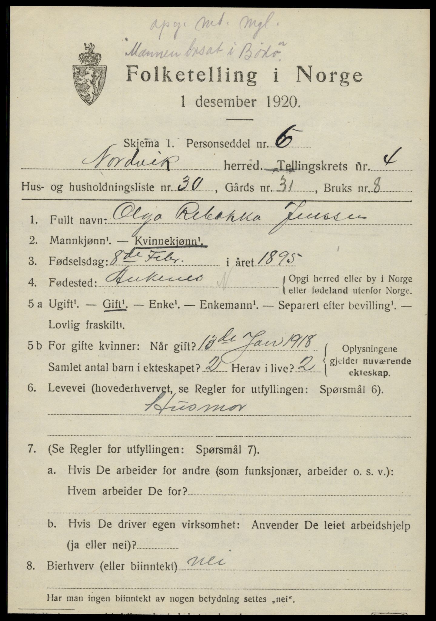 SAT, 1920 census for Nordvik, 1920, p. 1774