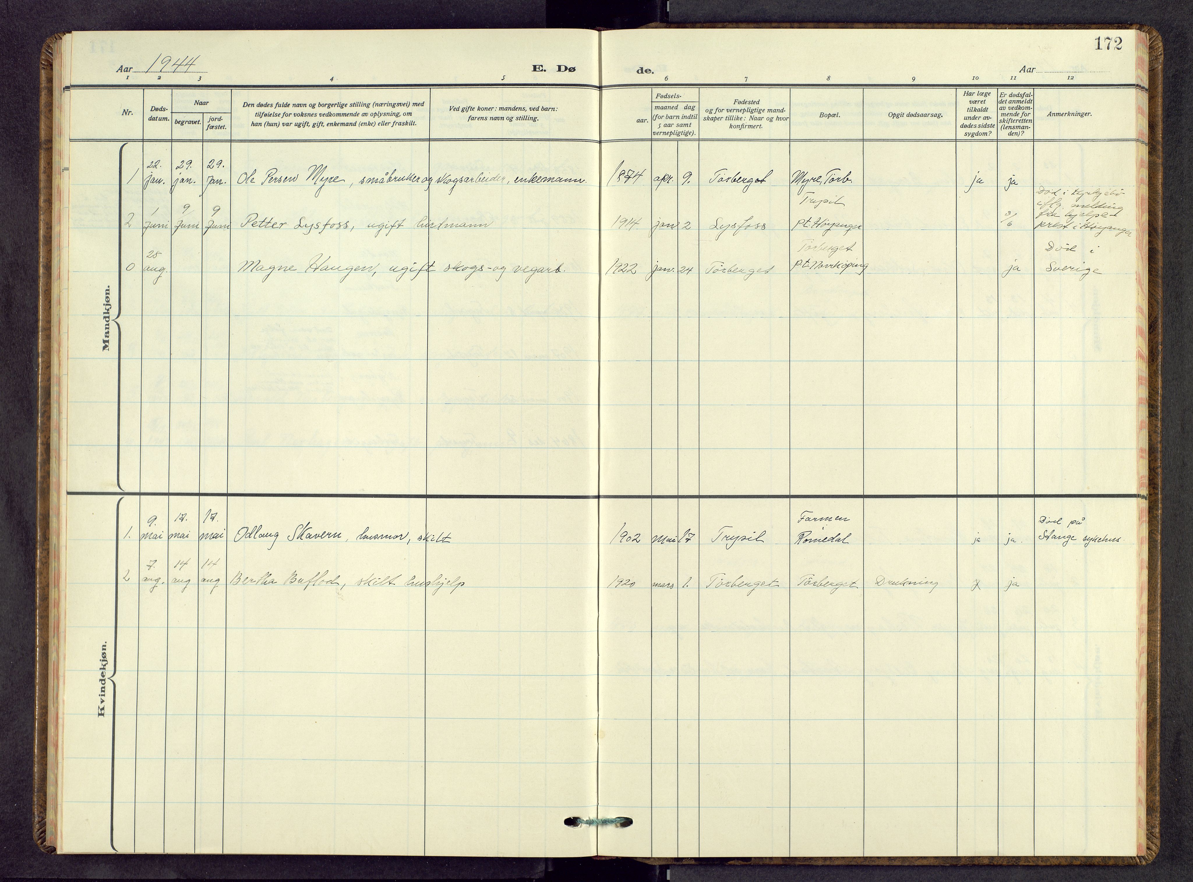 Trysil prestekontor, AV/SAH-PREST-046/H/Ha/Hab/L0013: Parish register (copy) no. 13, 1940-1959, p. 172