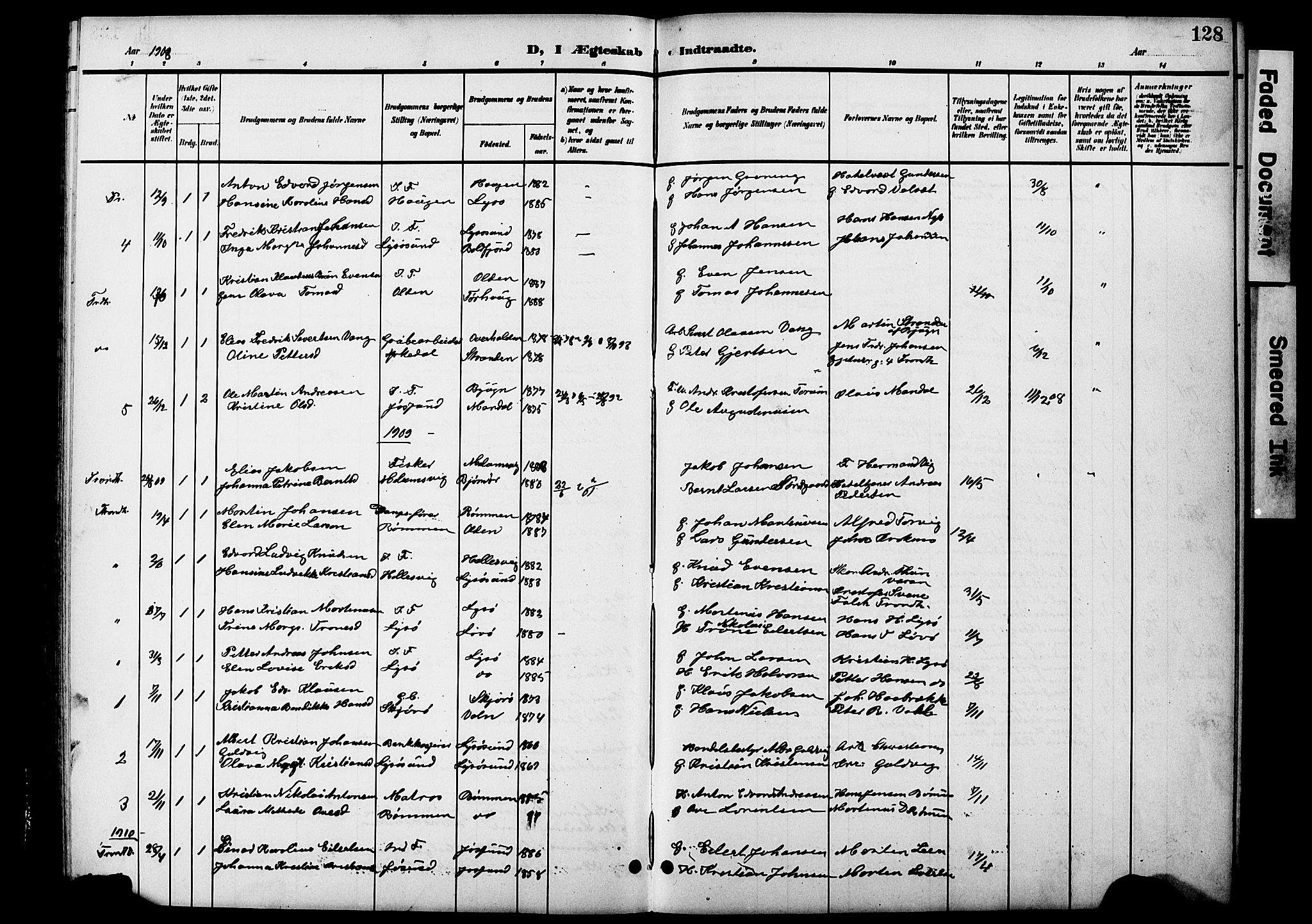 Ministerialprotokoller, klokkerbøker og fødselsregistre - Sør-Trøndelag, SAT/A-1456/654/L0666: Parish register (copy) no. 654C02, 1901-1925, p. 128