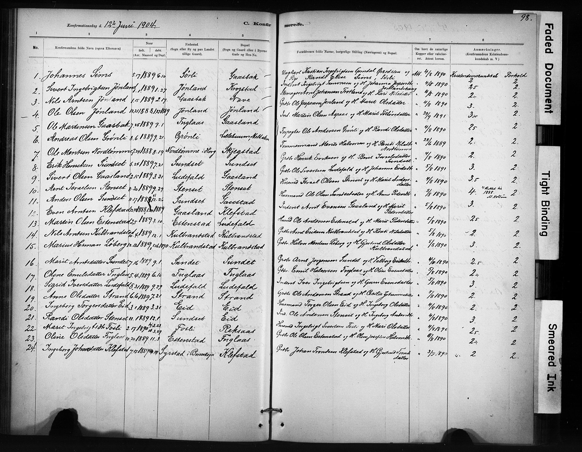 Ministerialprotokoller, klokkerbøker og fødselsregistre - Sør-Trøndelag, SAT/A-1456/694/L1127: Parish register (official) no. 694A01, 1887-1905, p. 98