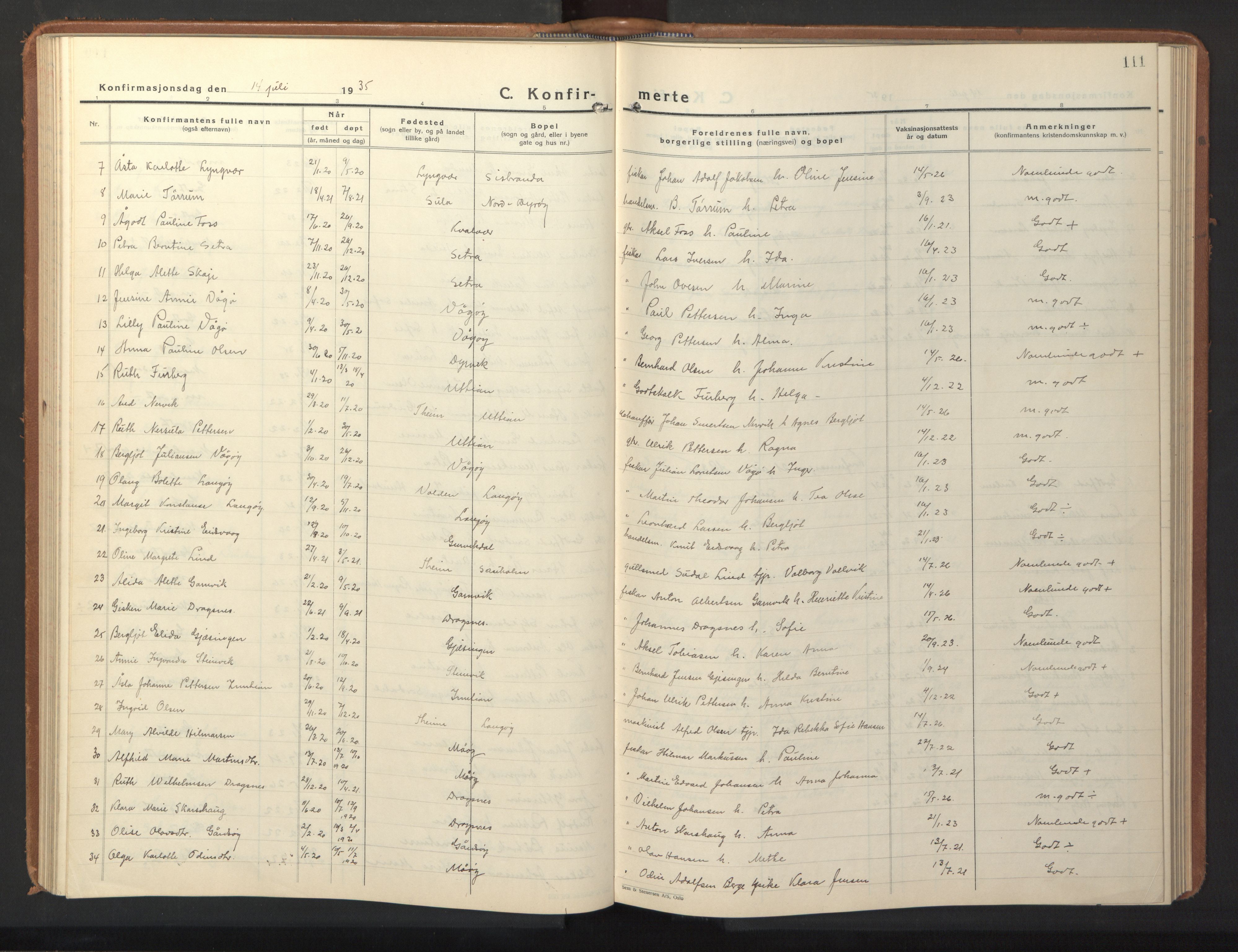 Ministerialprotokoller, klokkerbøker og fødselsregistre - Sør-Trøndelag, SAT/A-1456/640/L0590: Parish register (copy) no. 640C07, 1935-1948, p. 111