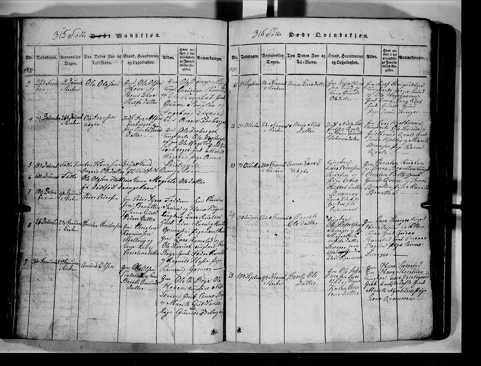 Lom prestekontor, SAH/PREST-070/L/L0003: Parish register (copy) no. 3, 1815-1844, p. 315-316