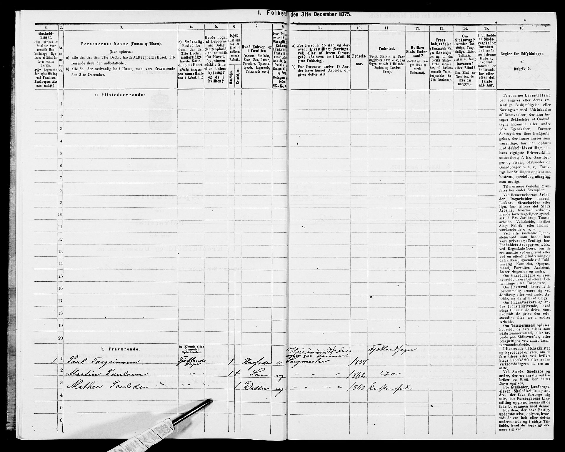 SAK, 1875 census for 1013P Tveit, 1875, p. 180