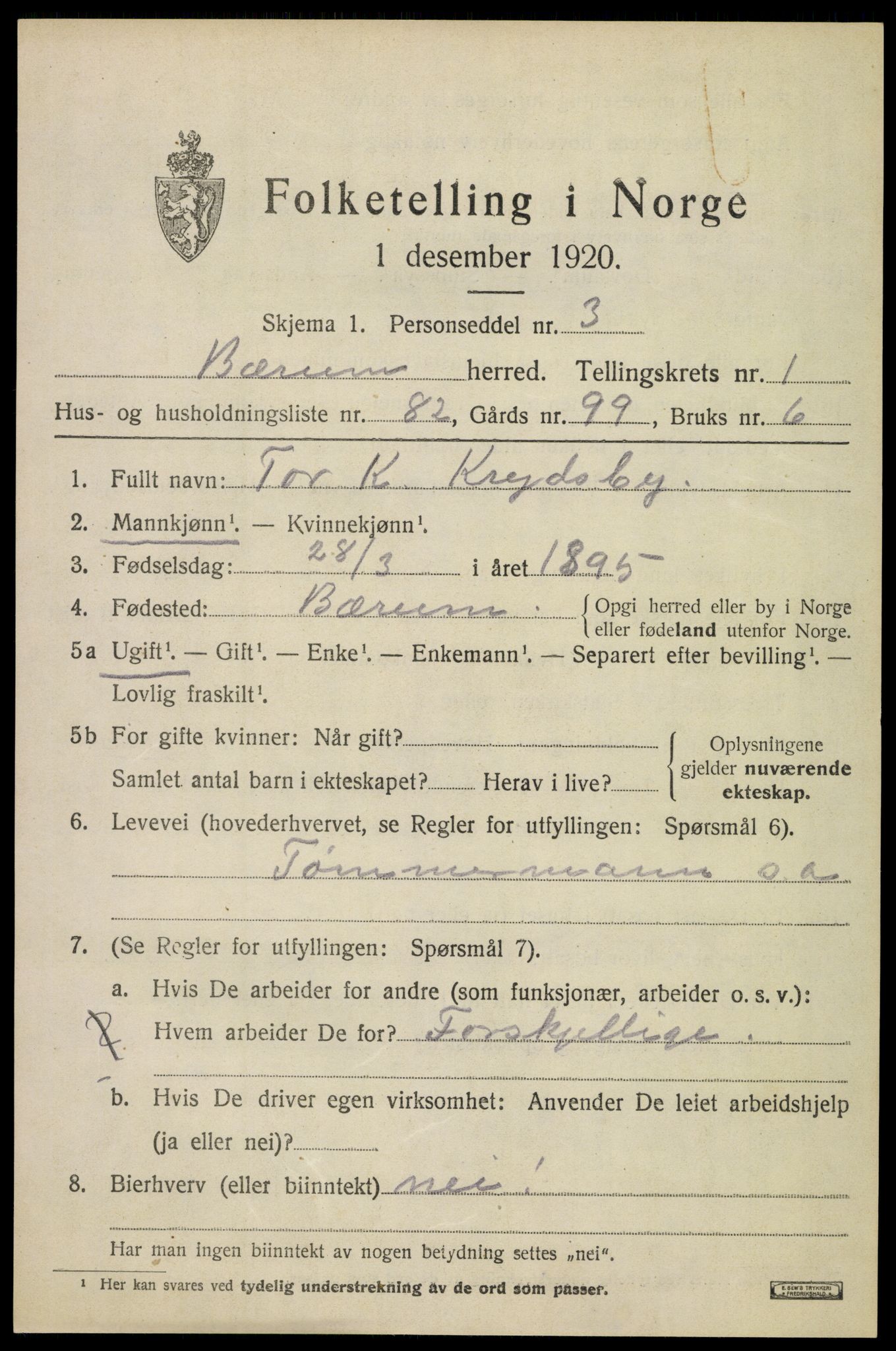 SAO, 1920 census for Bærum, 1920, p. 6142