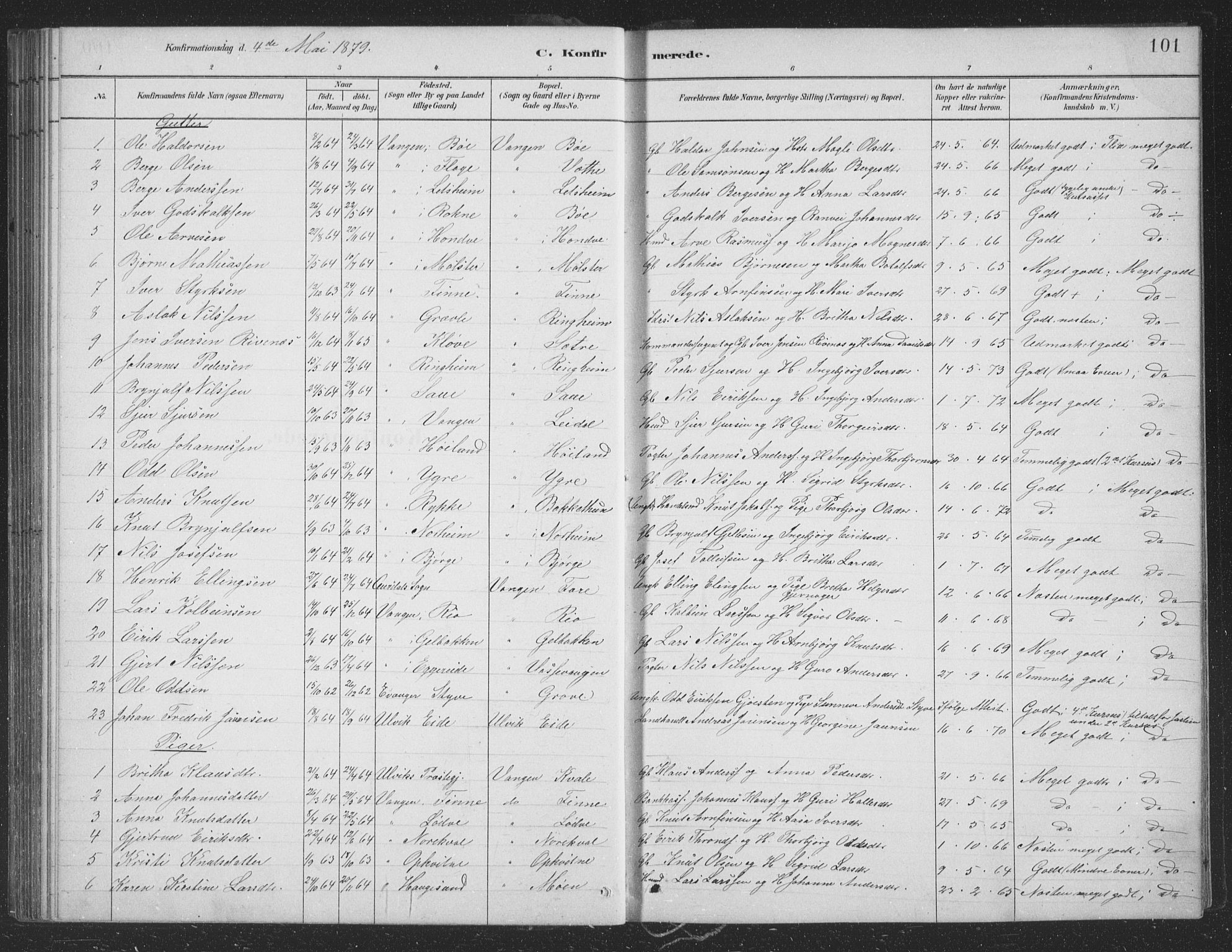 Voss sokneprestembete, SAB/A-79001/H/Hab: Parish register (copy) no. B 3, 1879-1894, p. 101