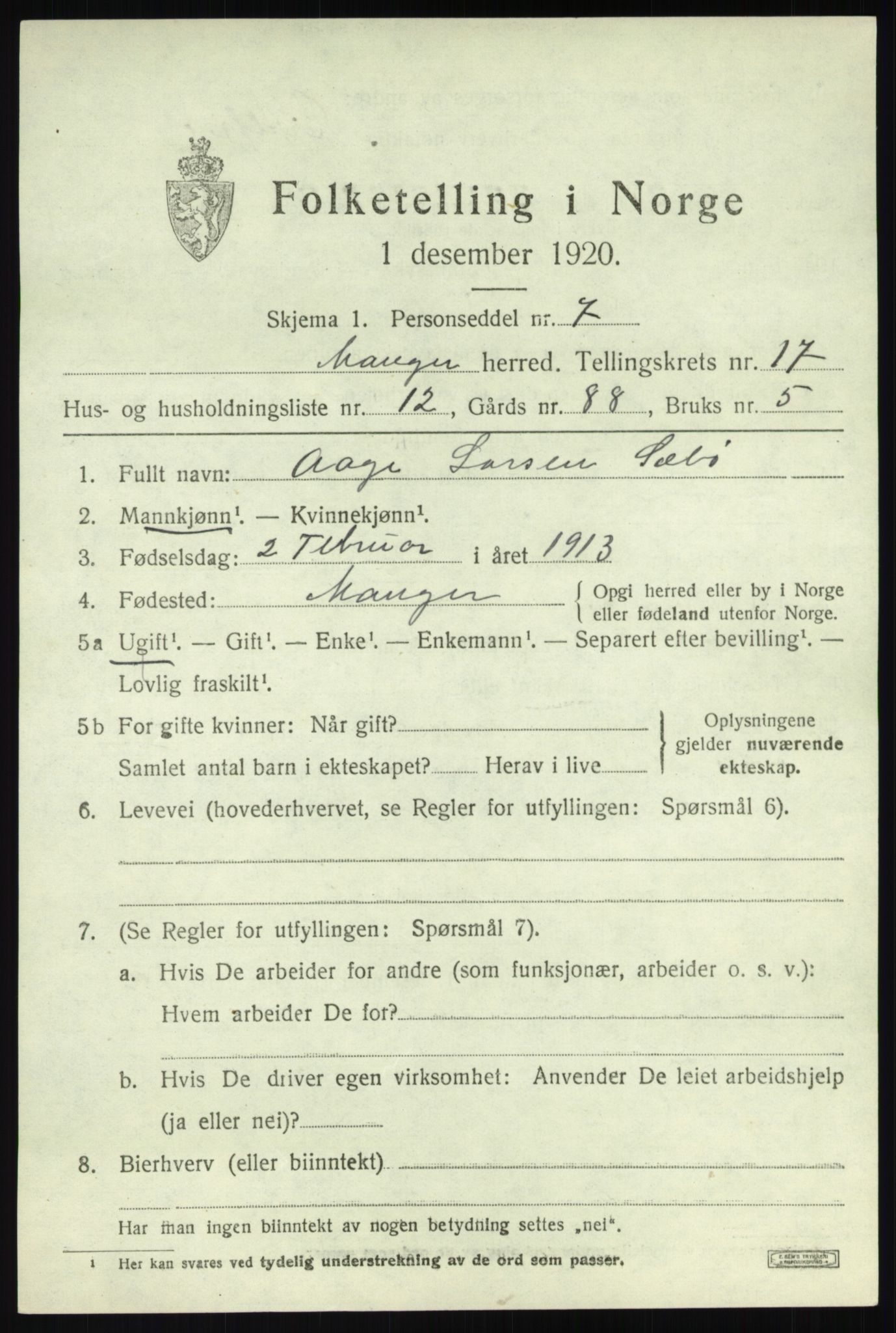SAB, 1920 census for Manger, 1920, p. 9700