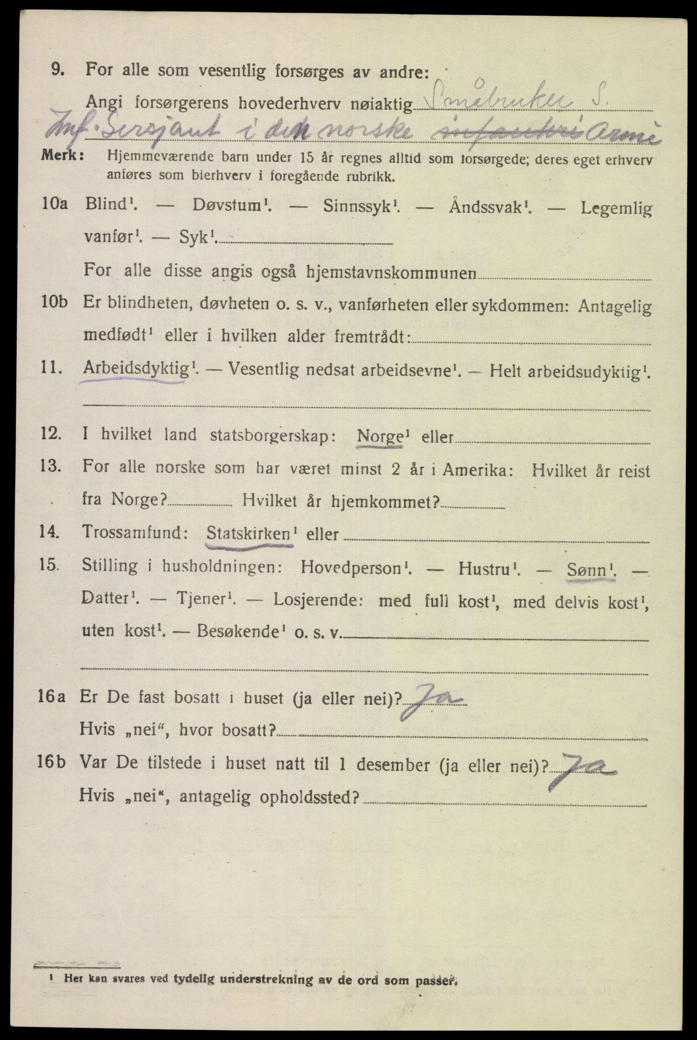 SAK, 1920 census for Fjotland, 1920, p. 2213