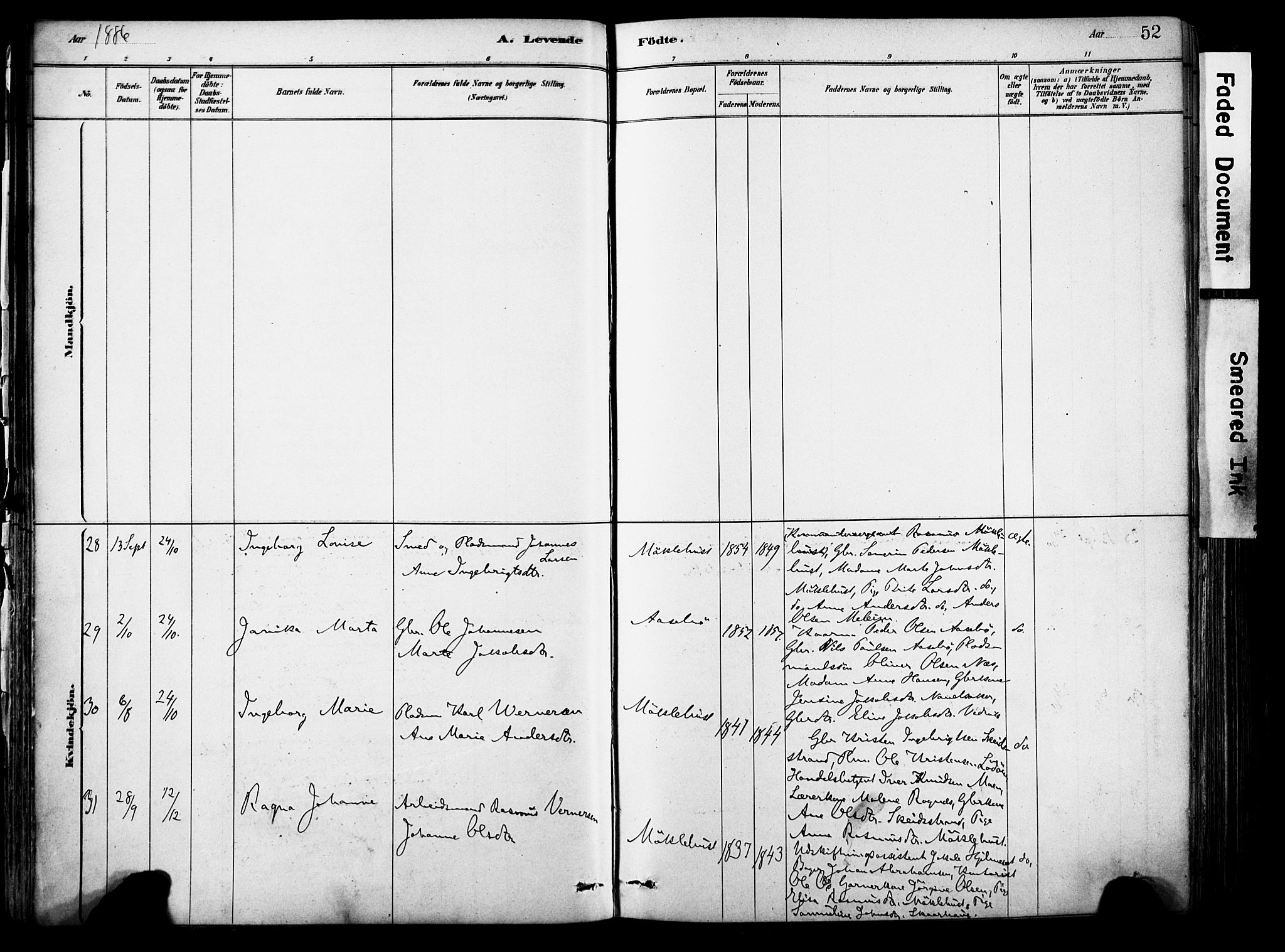 Eid sokneprestembete, SAB/A-82301/H/Haa/Haab/L0001: Parish register (official) no. B 1, 1879-1906, p. 52