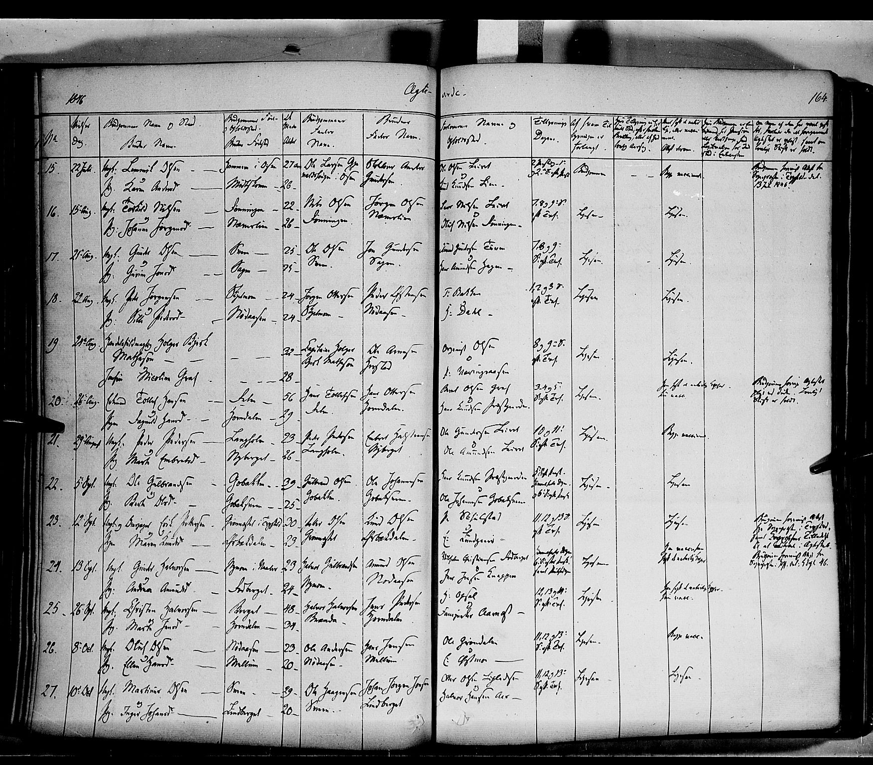 Elverum prestekontor, AV/SAH-PREST-044/H/Ha/Haa/L0009: Parish register (official) no. 9, 1843-1856, p. 164