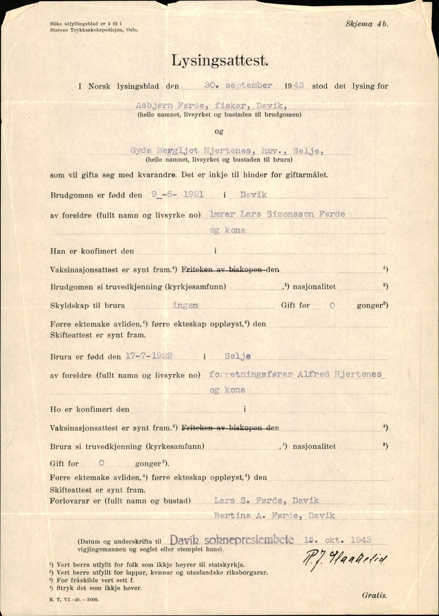 Nordfjord sorenskriveri, AV/SAB-A-2801/1/08/08c/L0004: Vigde, 1921-1944, p. 211