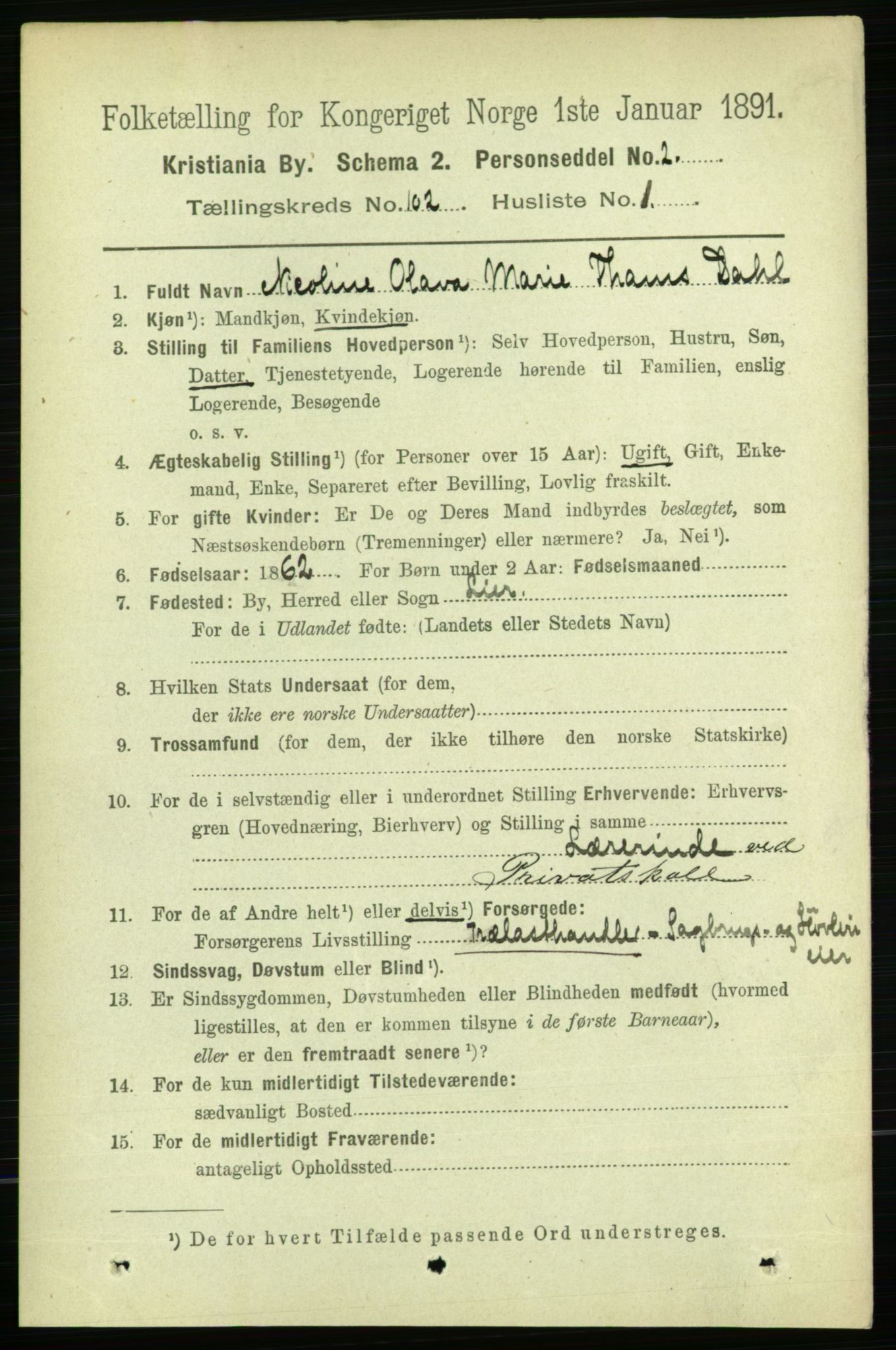 RA, 1891 census for 0301 Kristiania, 1891, p. 50621