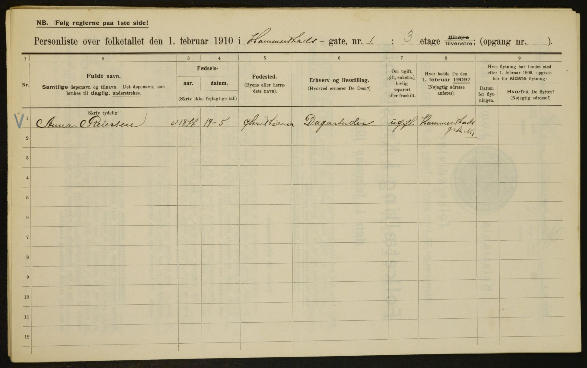 OBA, Municipal Census 1910 for Kristiania, 1910, p. 32372