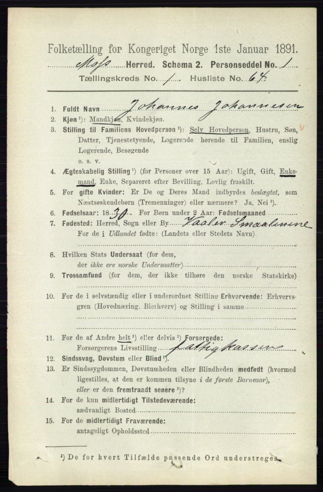 RA, 1891 Census for 0194 Moss, 1891, p. 805