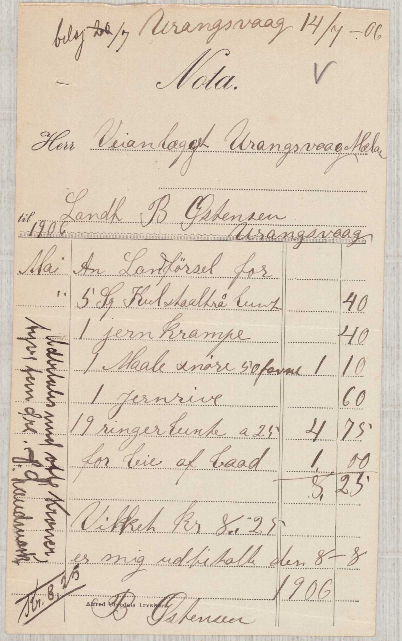 Finnaas kommune. Formannskapet, IKAH/1218a-021/E/Ea/L0002/0004: Rekneskap for veganlegg / Rekneskap for veganlegget Urangsvåg - Mælandsvåg, 1906, p. 32