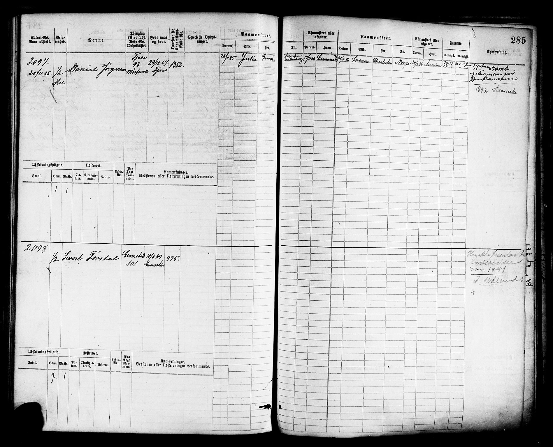 Grimstad mønstringskrets, AV/SAK-2031-0013/F/Fb/L0011: Hovedrulle nr 1529-2290, V-24, 1877-1889, p. 292