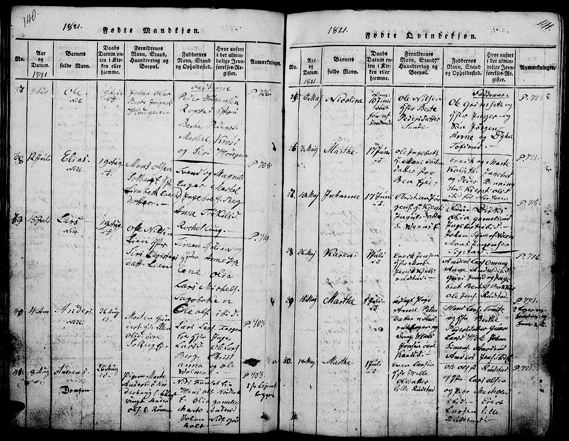 Løten prestekontor, AV/SAH-PREST-022/L/La/L0001: Parish register (copy) no. 1, 1812-1832, p. 140-141