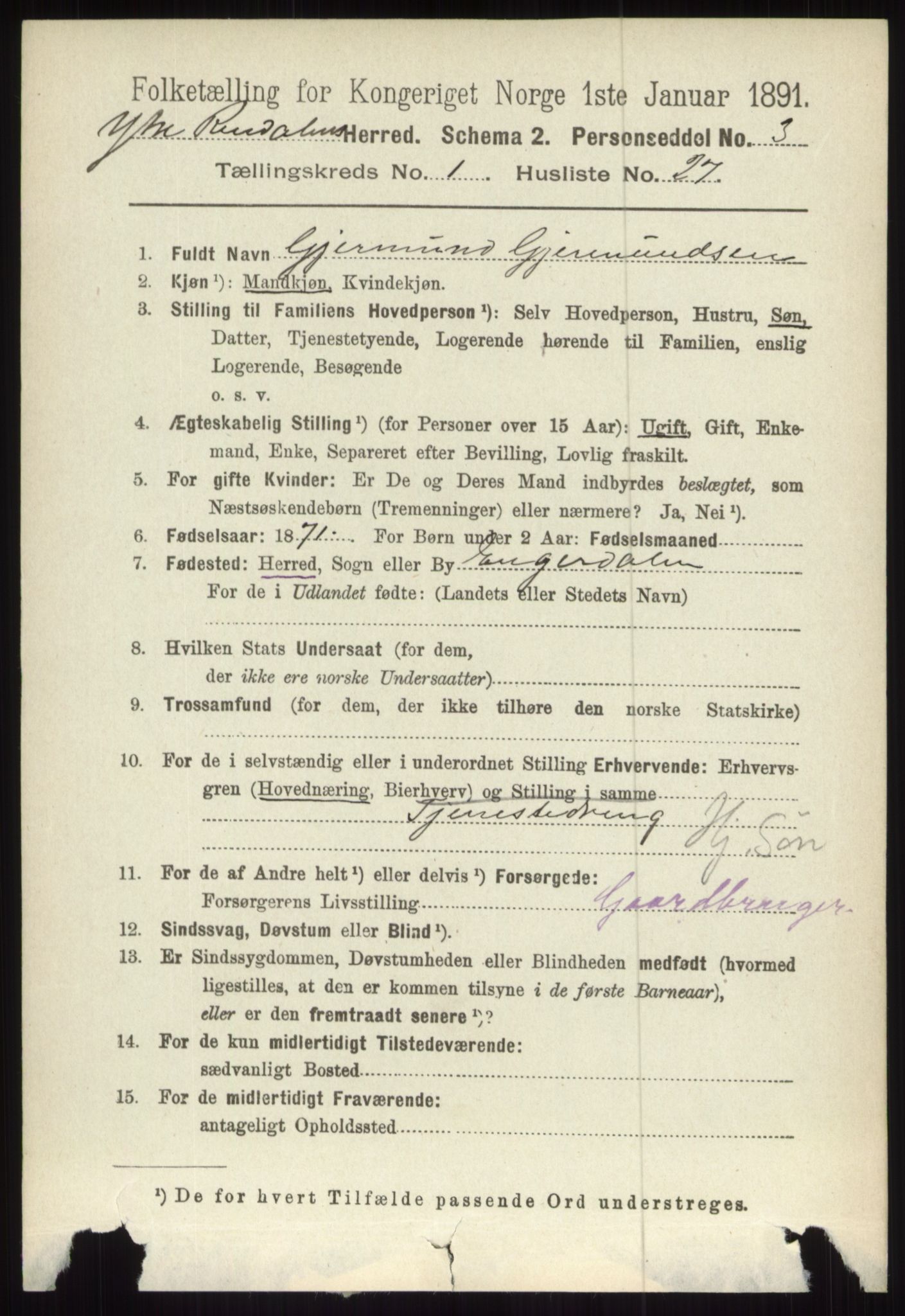 RA, 1891 census for 0432 Ytre Rendal, 1891, p. 266