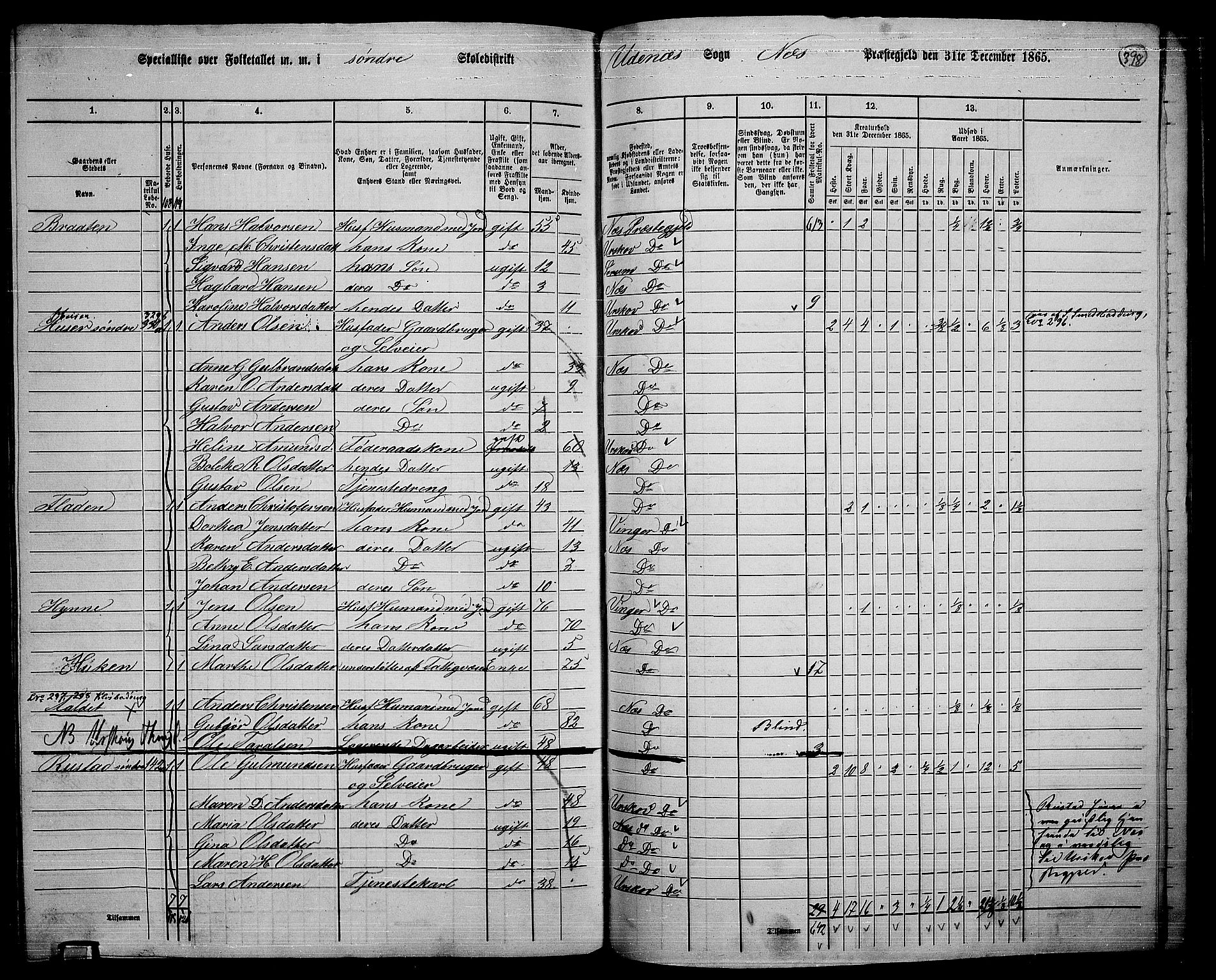 RA, 1865 census for Nes, 1865, p. 364