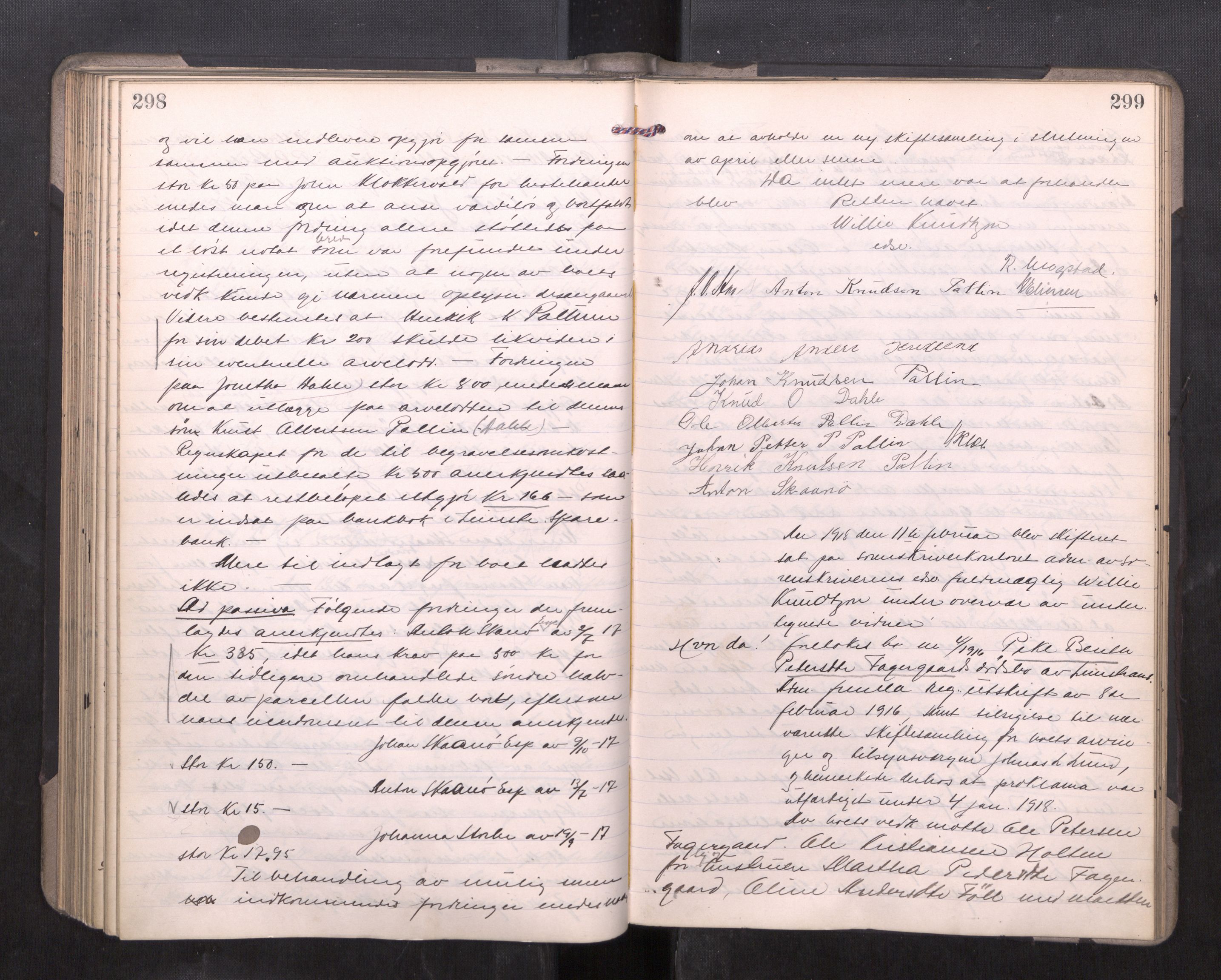 Strinda og Selbu sorenskriveri, AV/SAT-A-0015/3/3B/L0012: Skifteforhandlingsprot. 12, 1915-1919, p. 298-299