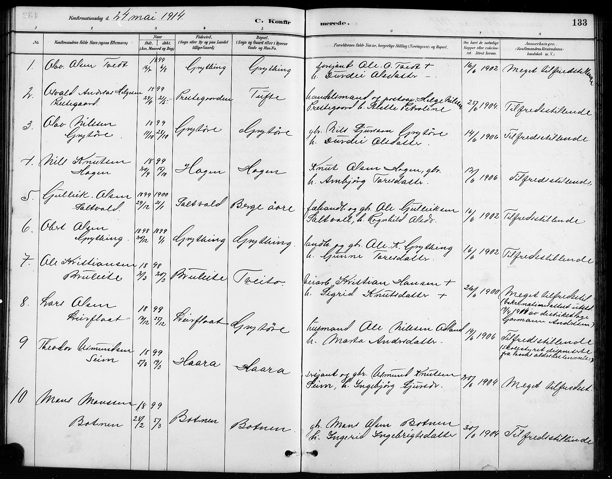 Røldal sokneprestembete, SAB/A-100247: Parish register (copy) no. A 3, 1887-1917, p. 133