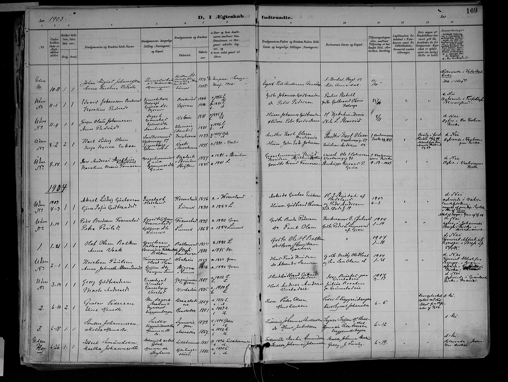 Jevnaker prestekontor, SAH/PREST-116/H/Ha/Haa/L0010: Parish register (official) no. 10, 1891-1906, p. 169