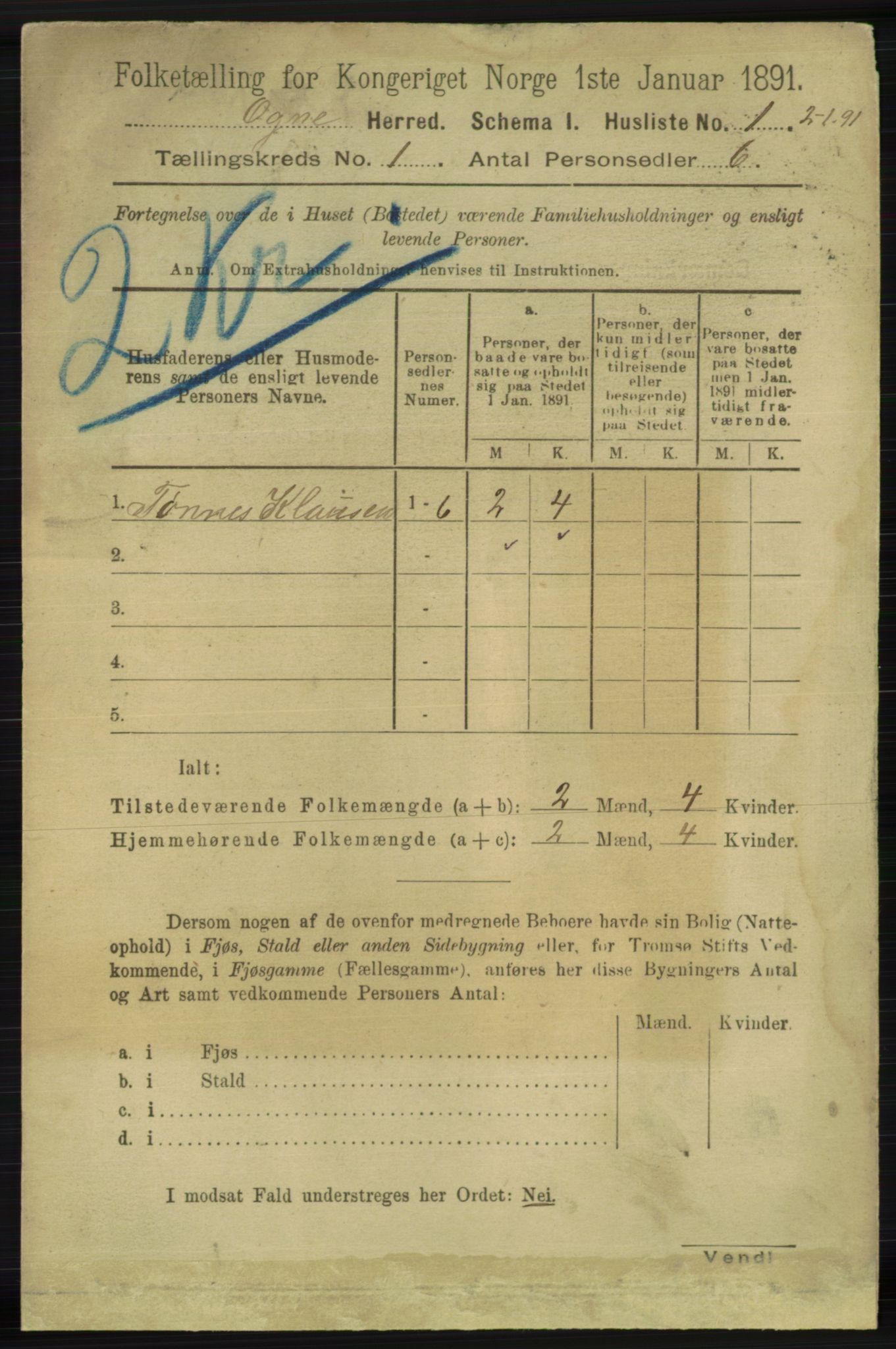 RA, 1891 census for 1117 Ogna, 1891, p. 10