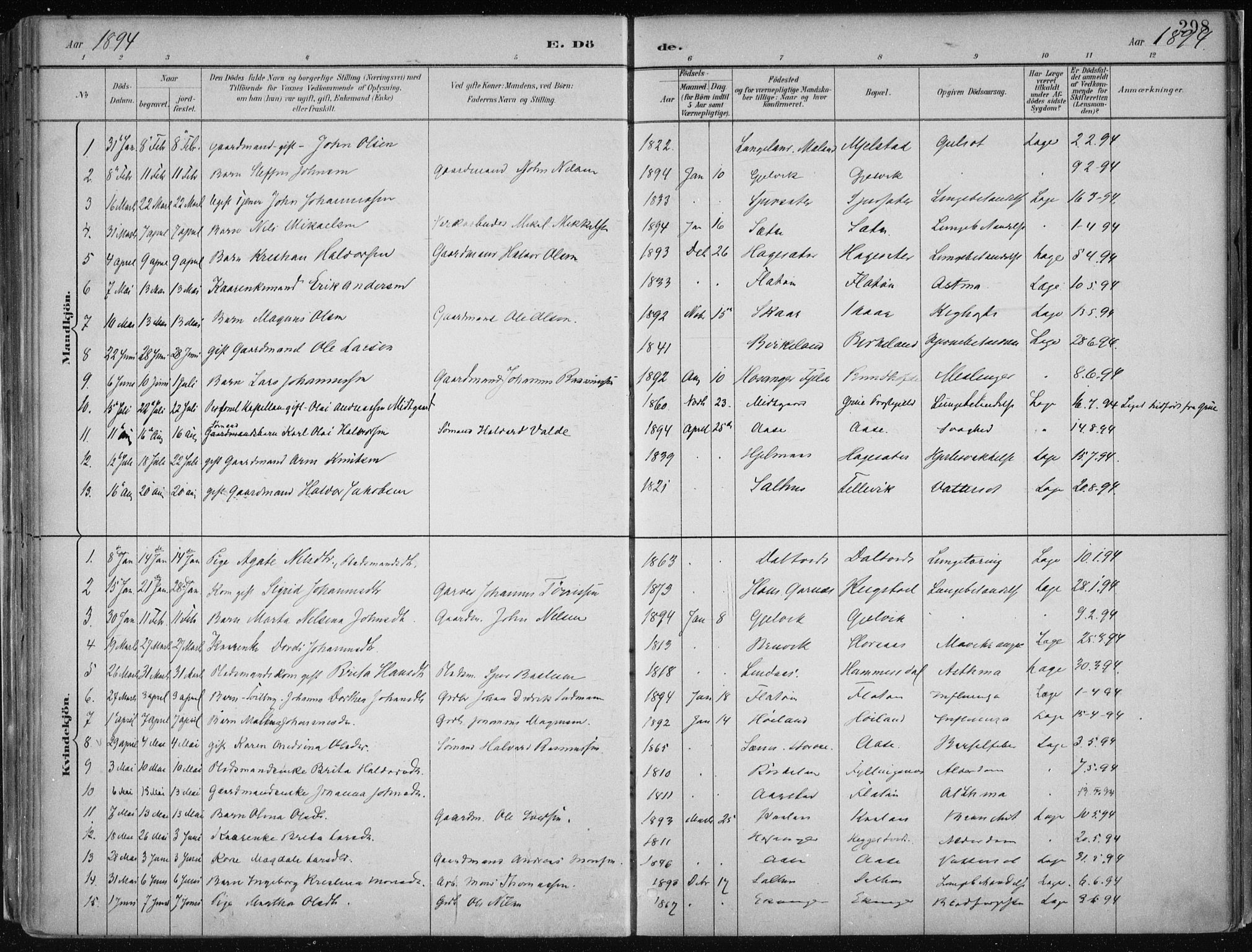 Hamre sokneprestembete, SAB/A-75501/H/Ha/Haa/Haab/L0001: Parish register (official) no. B  1, 1882-1905, p. 298