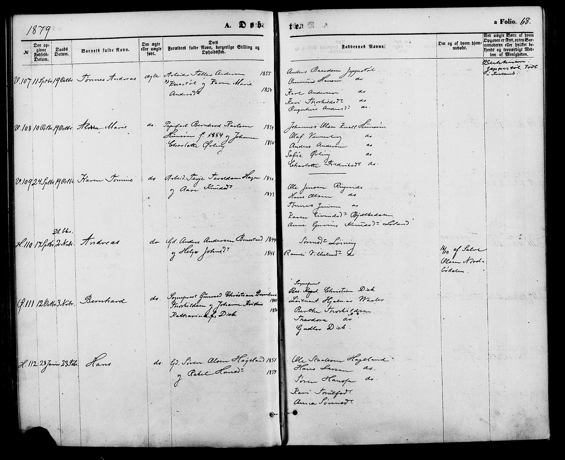 Vennesla sokneprestkontor, AV/SAK-1111-0045/Fa/Fac/L0008: Parish register (official) no. A 8, 1874-1883, p. 68