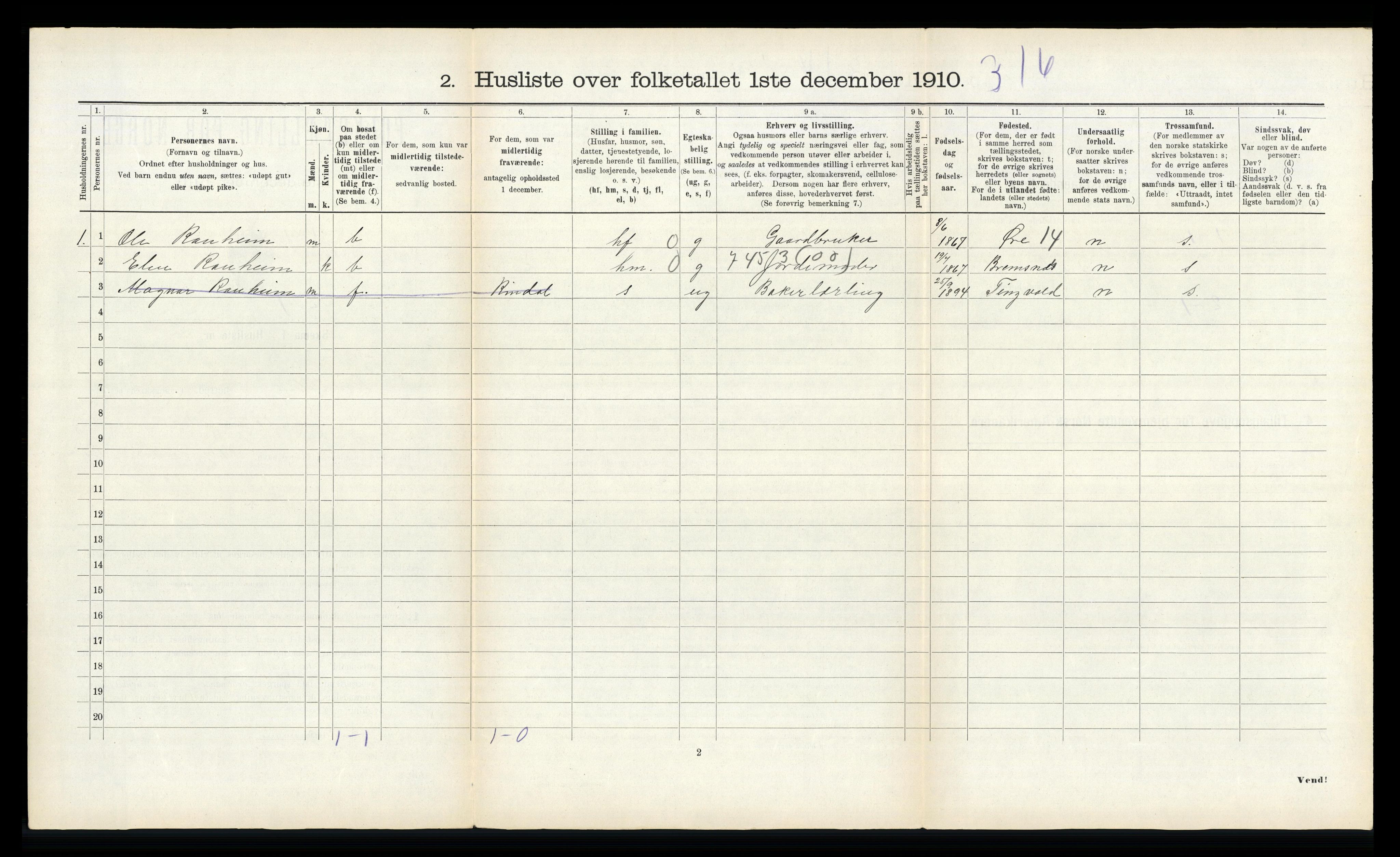 RA, 1910 census for Rindal, 1910, p. 760