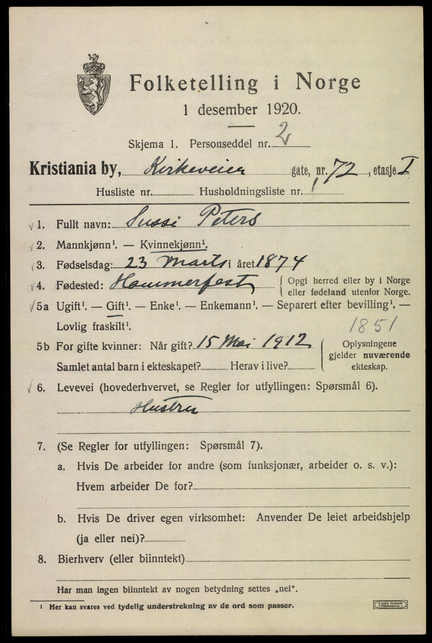 SAO, 1920 census for Kristiania, 1920, p. 339651