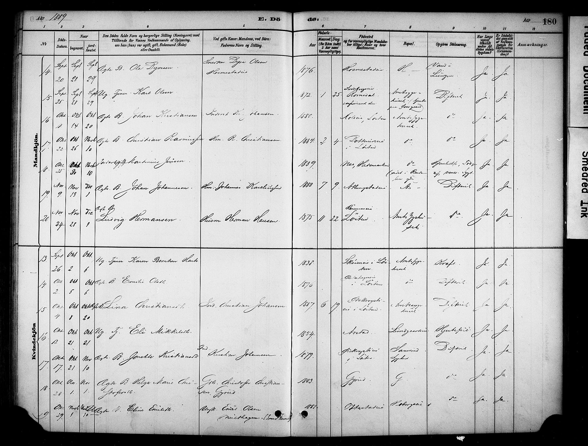 Stange prestekontor, SAH/PREST-002/K/L0019: Parish register (official) no. 19, 1880-1891, p. 180
