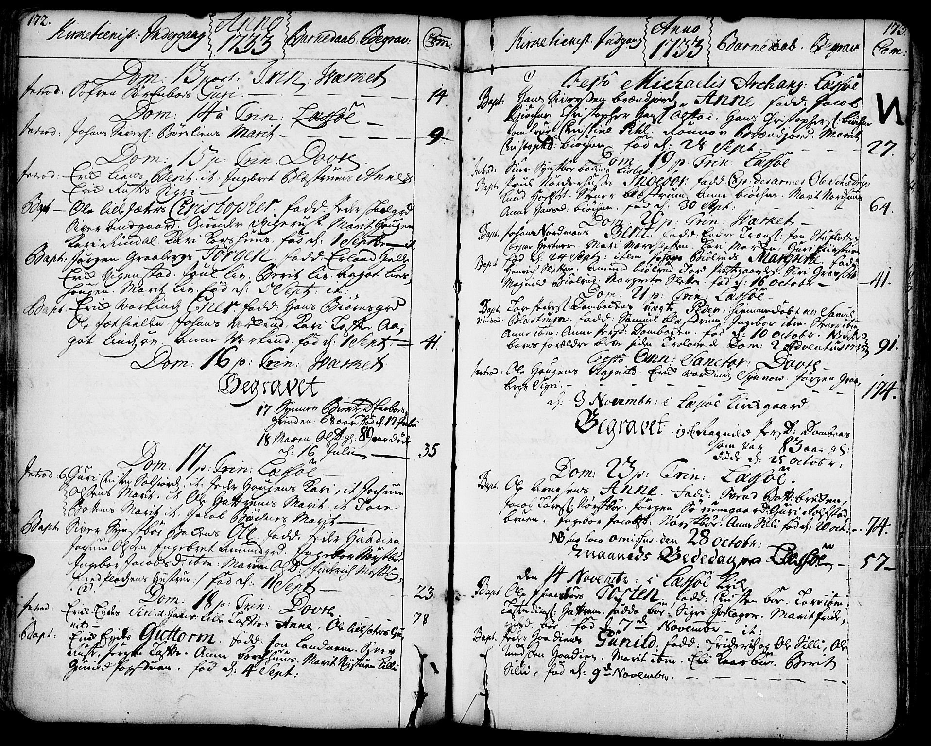 Lesja prestekontor, SAH/PREST-068/H/Ha/Haa/L0002: Parish register (official) no. 2, 1732-1776, p. 172-173