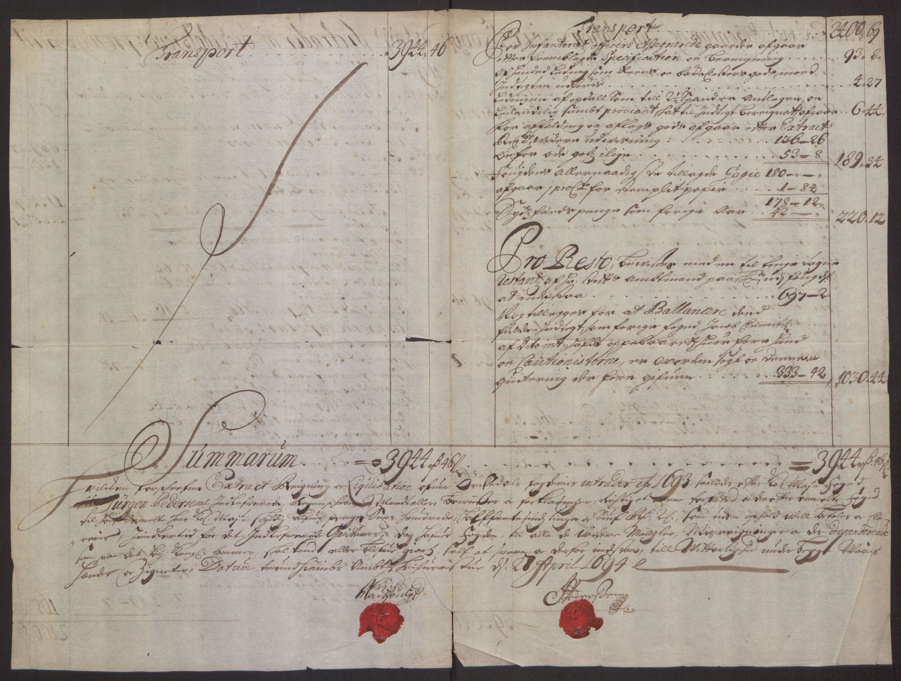 Rentekammeret inntil 1814, Reviderte regnskaper, Fogderegnskap, AV/RA-EA-4092/R60/L3944: Fogderegnskap Orkdal og Gauldal, 1694, p. 4