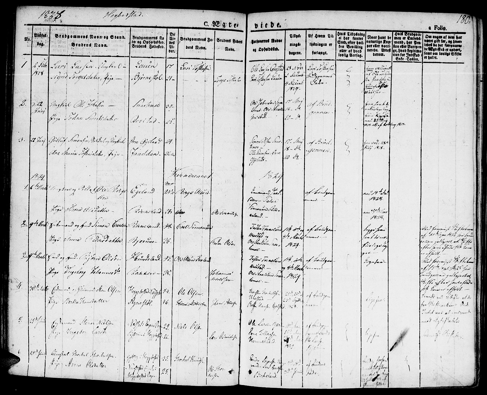 Hægebostad sokneprestkontor, AV/SAK-1111-0024/F/Fa/Faa/L0003: Parish register (official) no. A 3 /1, 1825-1834, p. 180