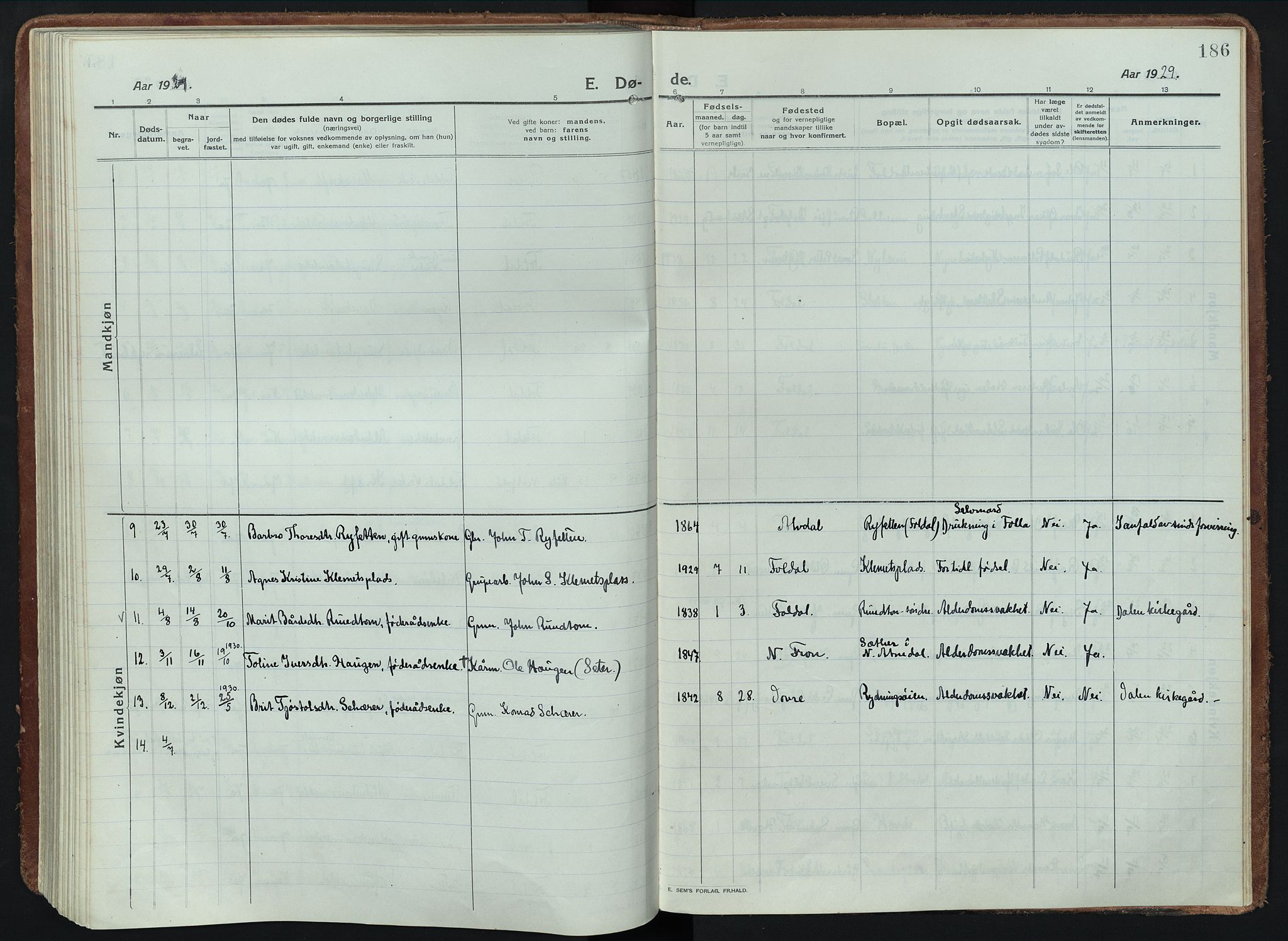 Alvdal prestekontor, SAH/PREST-060/H/Ha/Haa/L0005: Parish register (official) no. 5, 1913-1930, p. 186