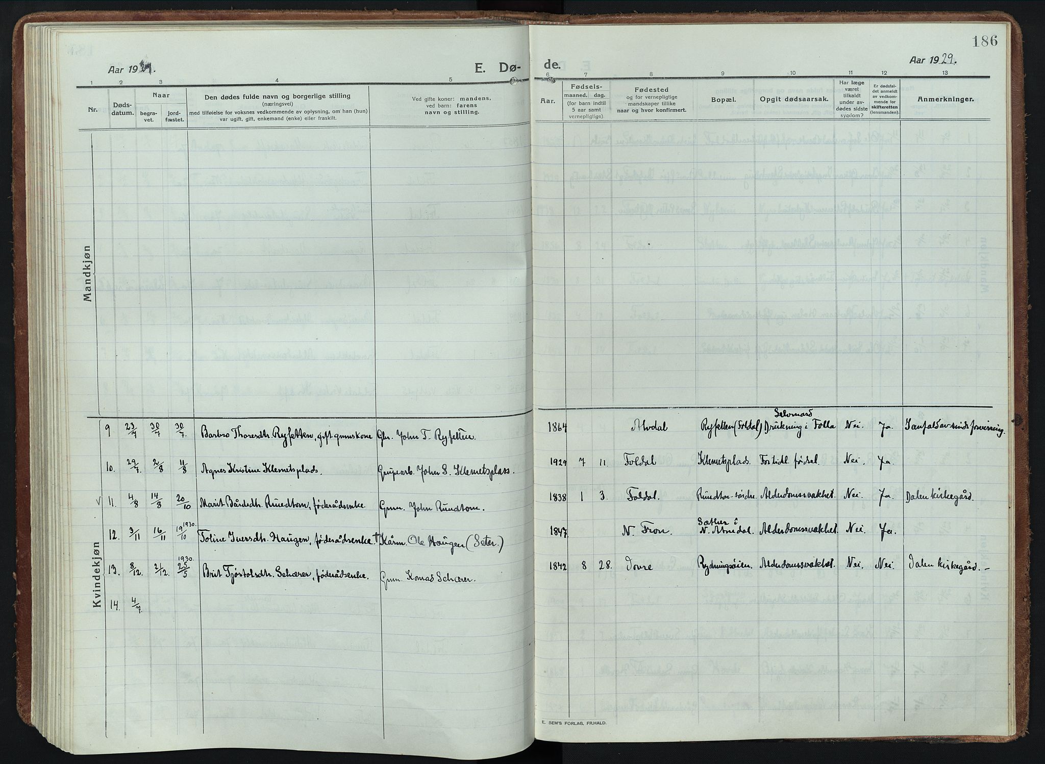 Alvdal prestekontor, AV/SAH-PREST-060/H/Ha/Haa/L0005: Parish register (official) no. 5, 1913-1930, p. 186